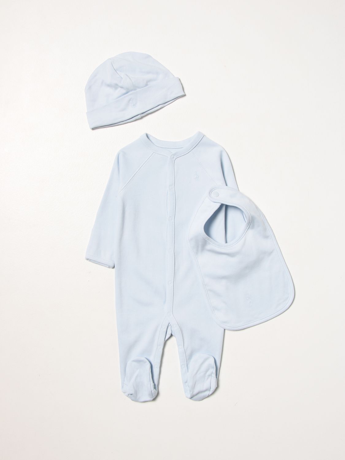 Pack Polo Ralph Lauren: Polo Ralph Lauren jumpsuit + hat + bib set gnawed blue 1