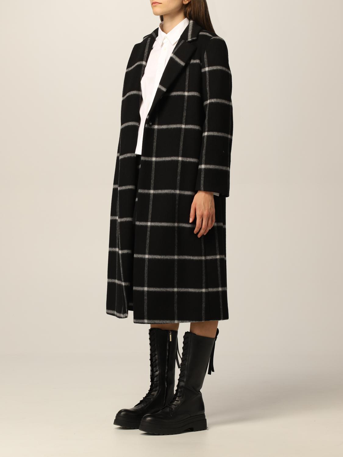 red check wool coat