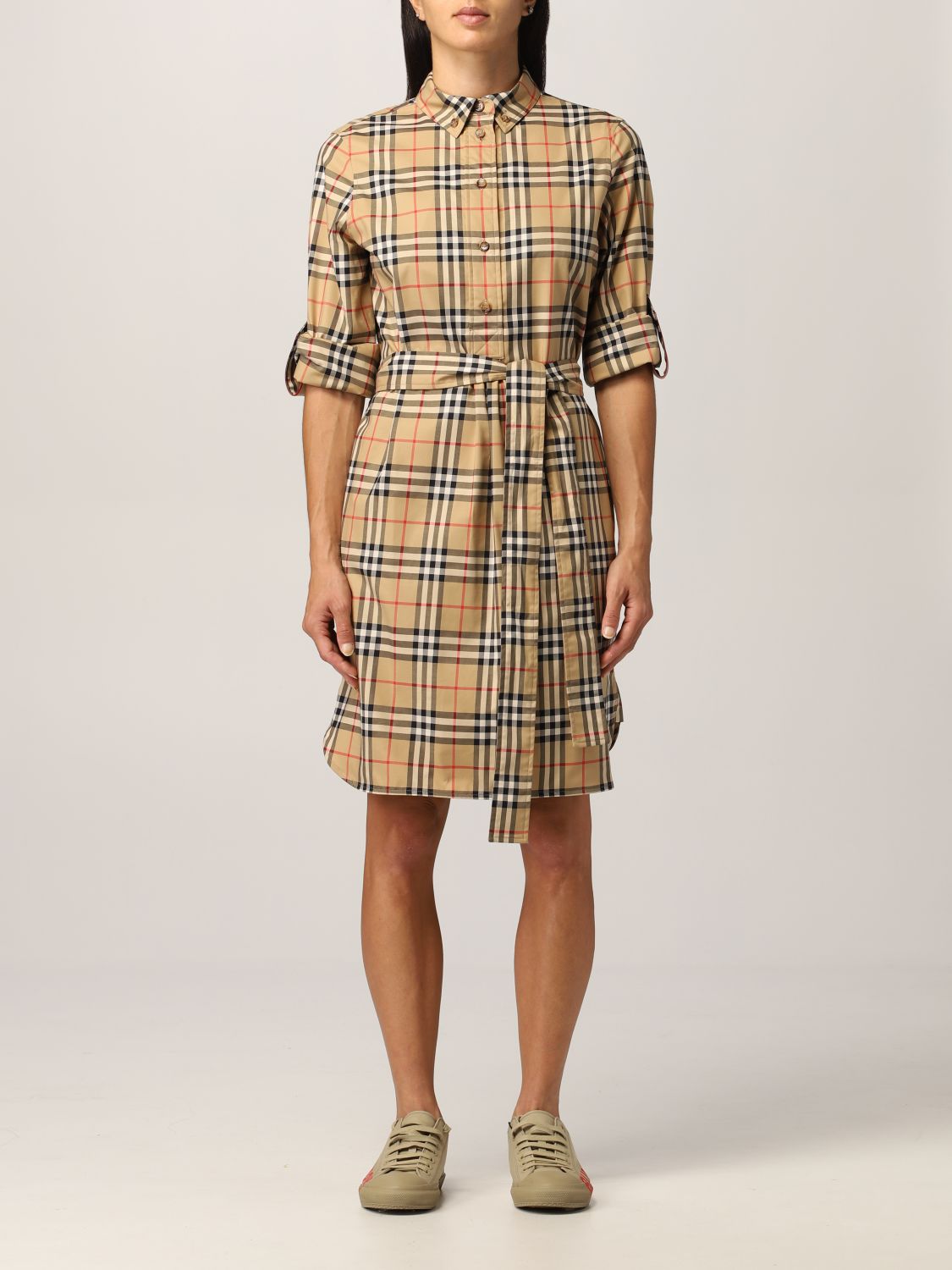 Burberry Giovanna Cotton Shirt Dress In Beige | ModeSens