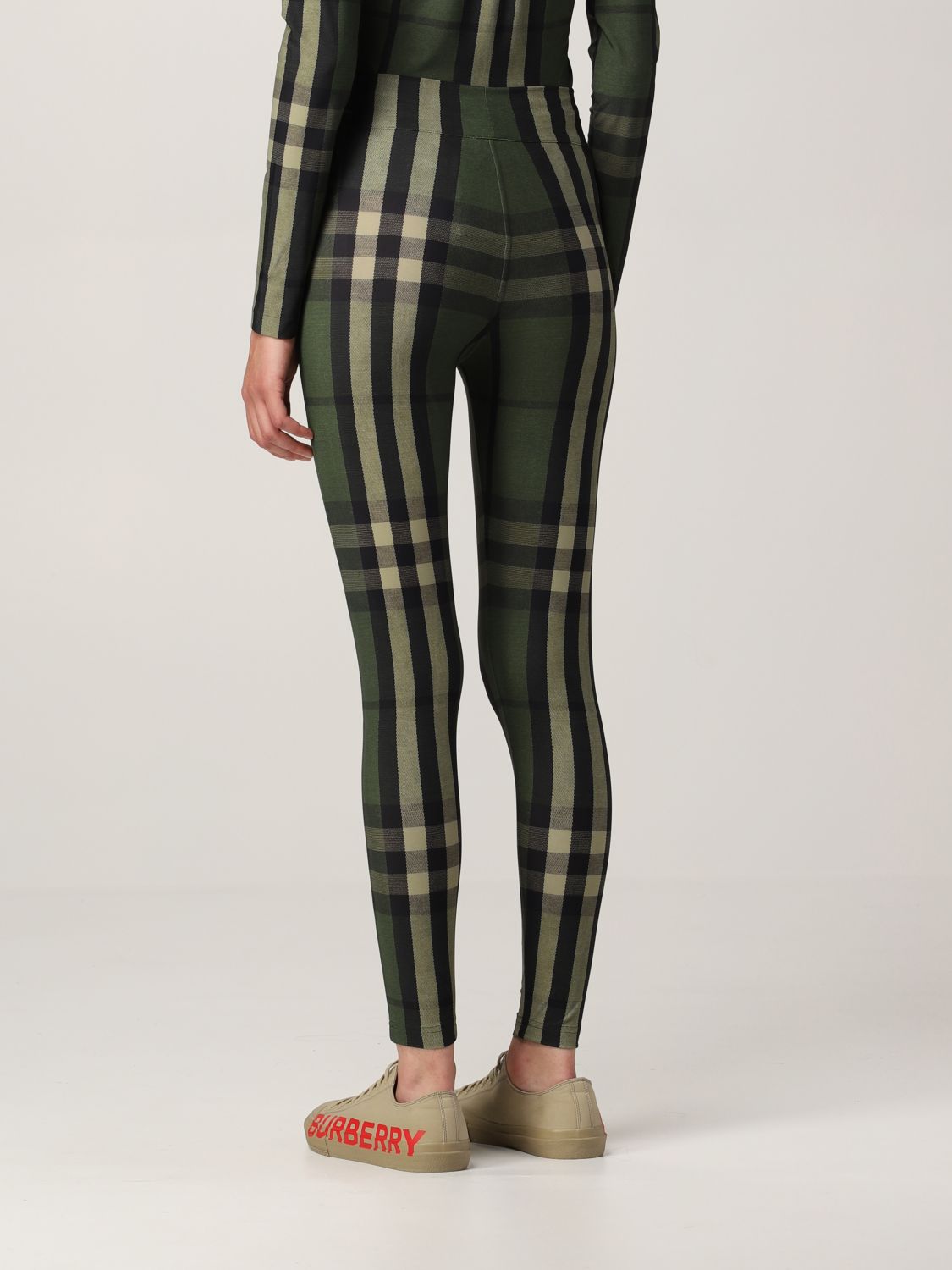 BURBERRY: leggings in stretch jersey with tartan motif - Green | Burberry  pants 8043031 online on 