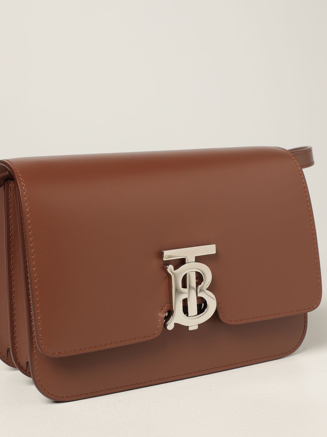 Burberry Malt Brown Tb Leather Bag