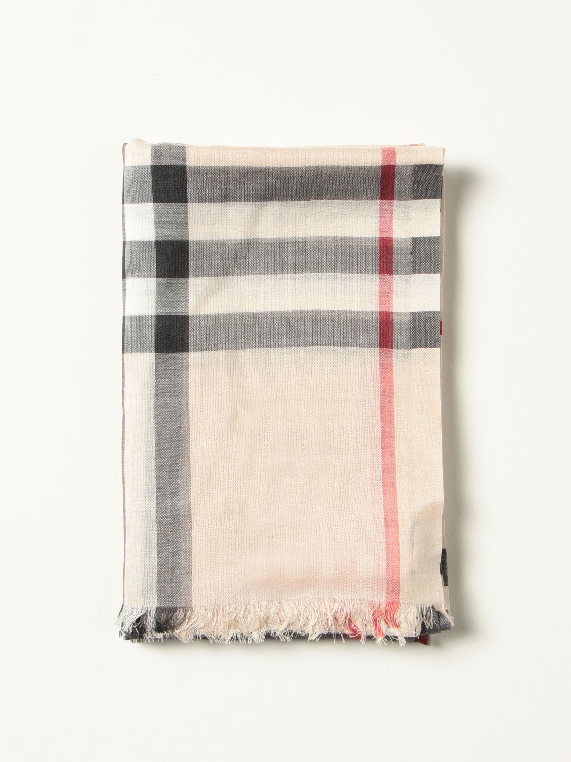 in wool muslin with check pattern | Scarf Burberry Women Beige | Scarf Burberry 8015407