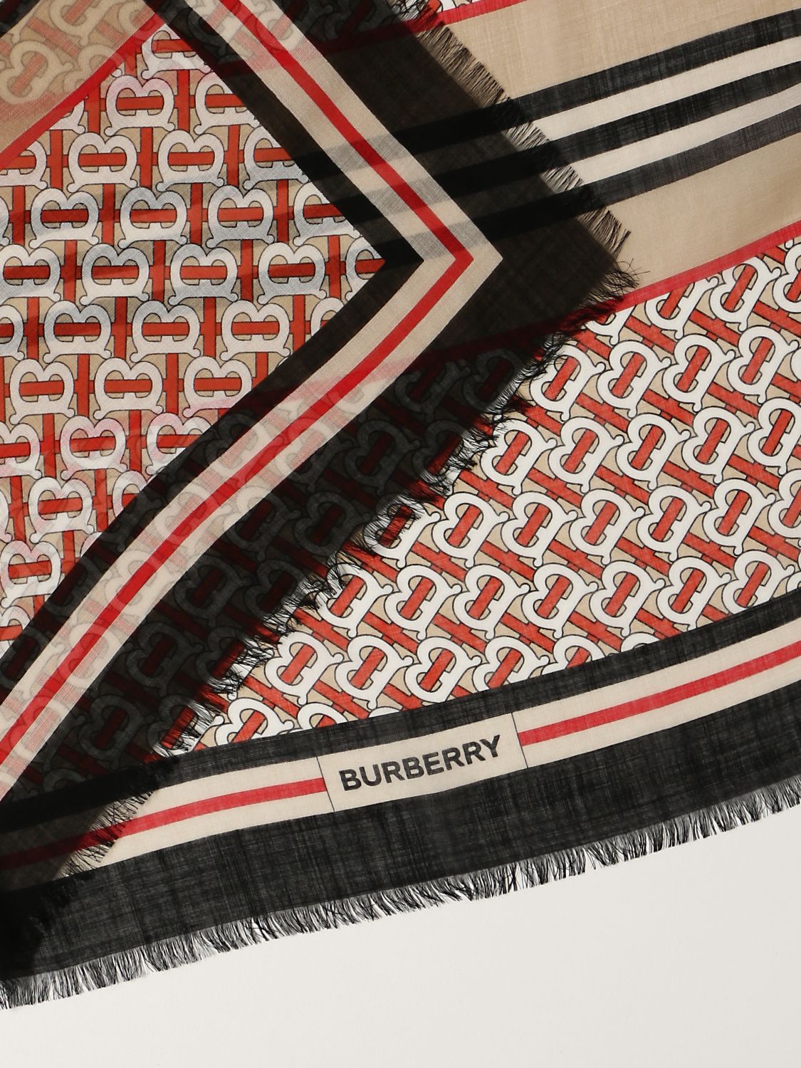 Monogram, Icon Stripe and Check Print Silk Scarf, Burberry