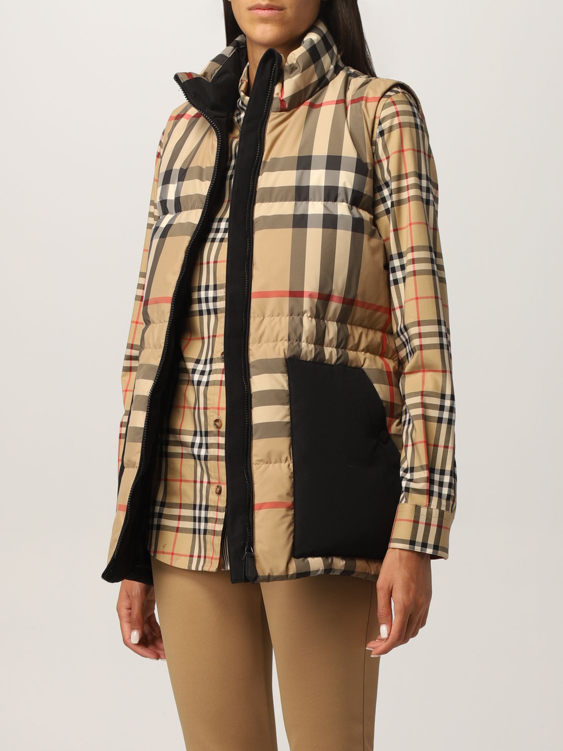 vest with vintage check pattern Burberry Women Beige | Waistcoat Burberry 8045957