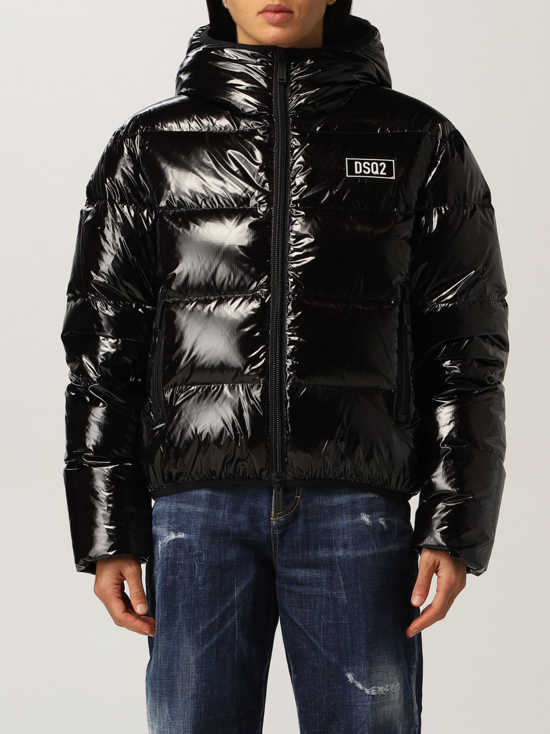 DSQUARED2: puffer down jacket in shiny technical fabric - Black ...