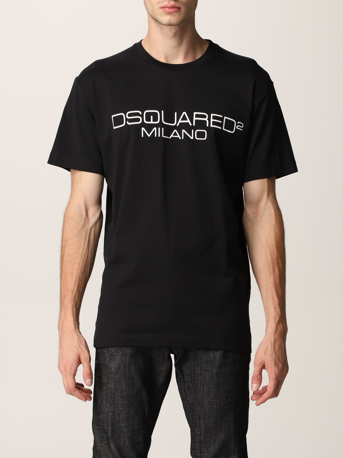DSQUARED2: cotton T-shirt with logo print - Black | Dsquared2 t-shirt ...