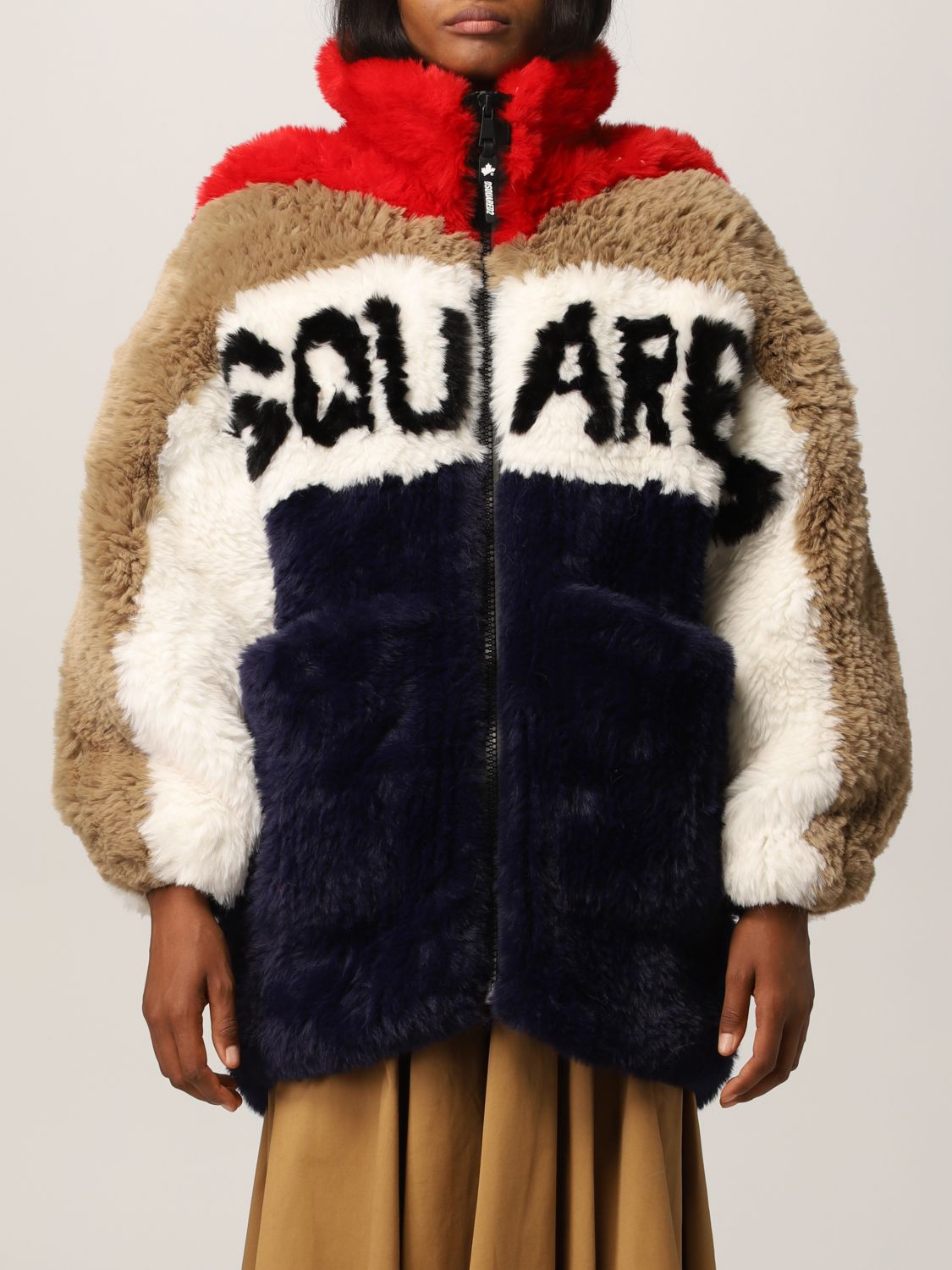 Fur coats Dsquared2: Dsquared2 synthetic fur with logo black 1