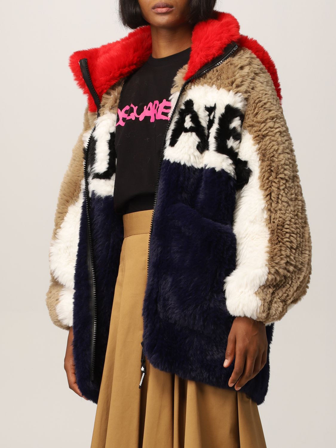 Fur coats Dsquared2: Dsquared2 synthetic fur with logo black 4