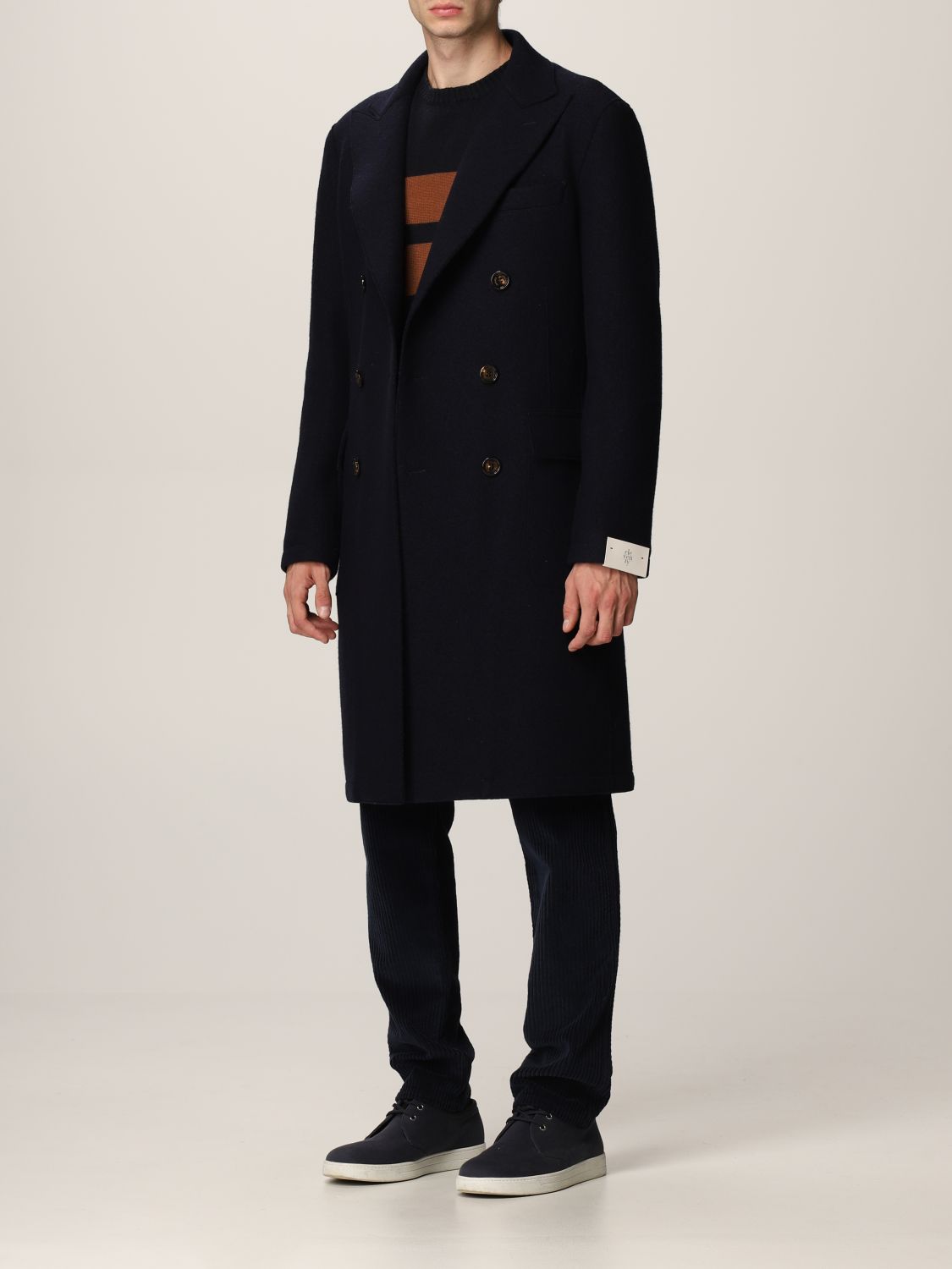 ELEVENTY: double-breasted coat in wool - Blue | Eleventy coat D70CAPB01 ...