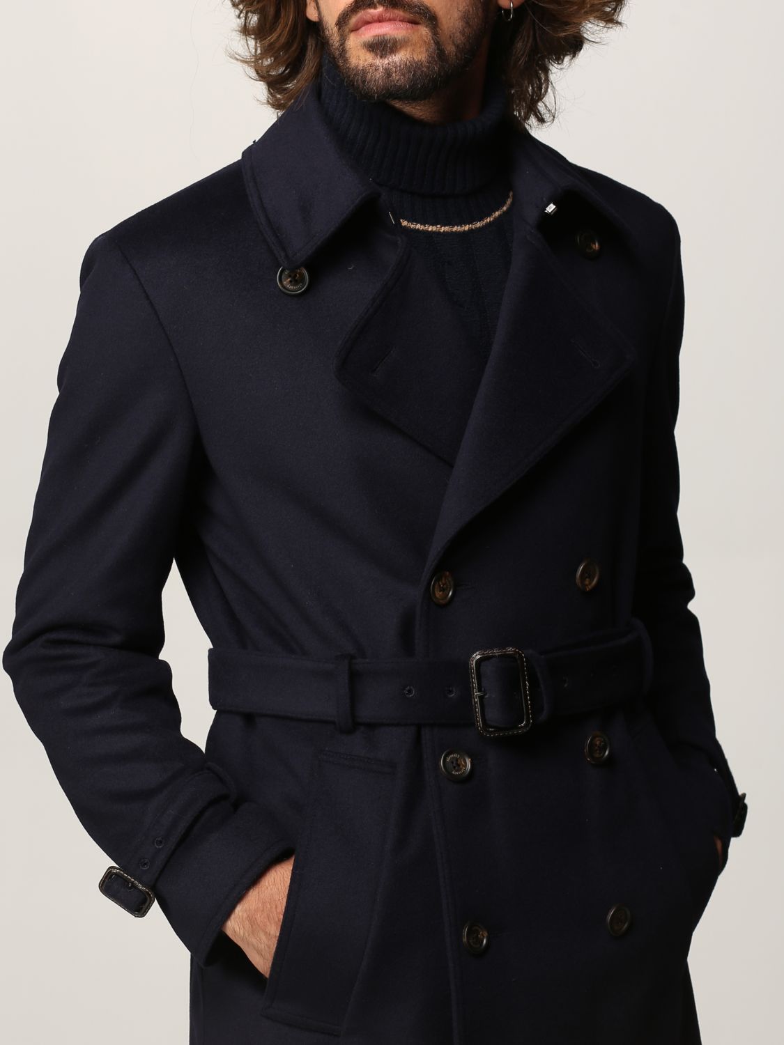 Trench coat Eleventy: Eleventy trench coat in wool blend blue 5
