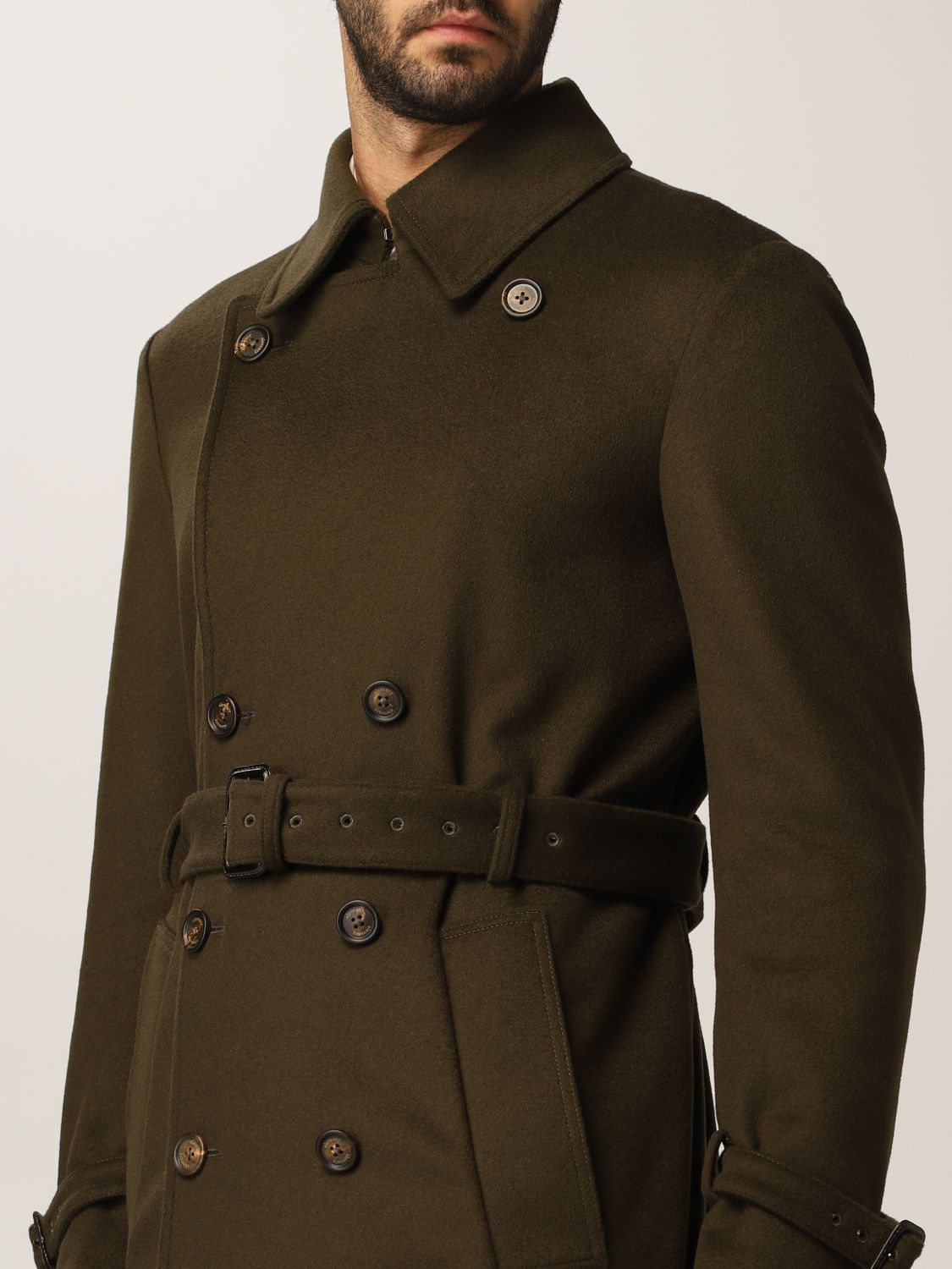 Trench coat Eleventy: Eleventy trench coat in wool blend military 5