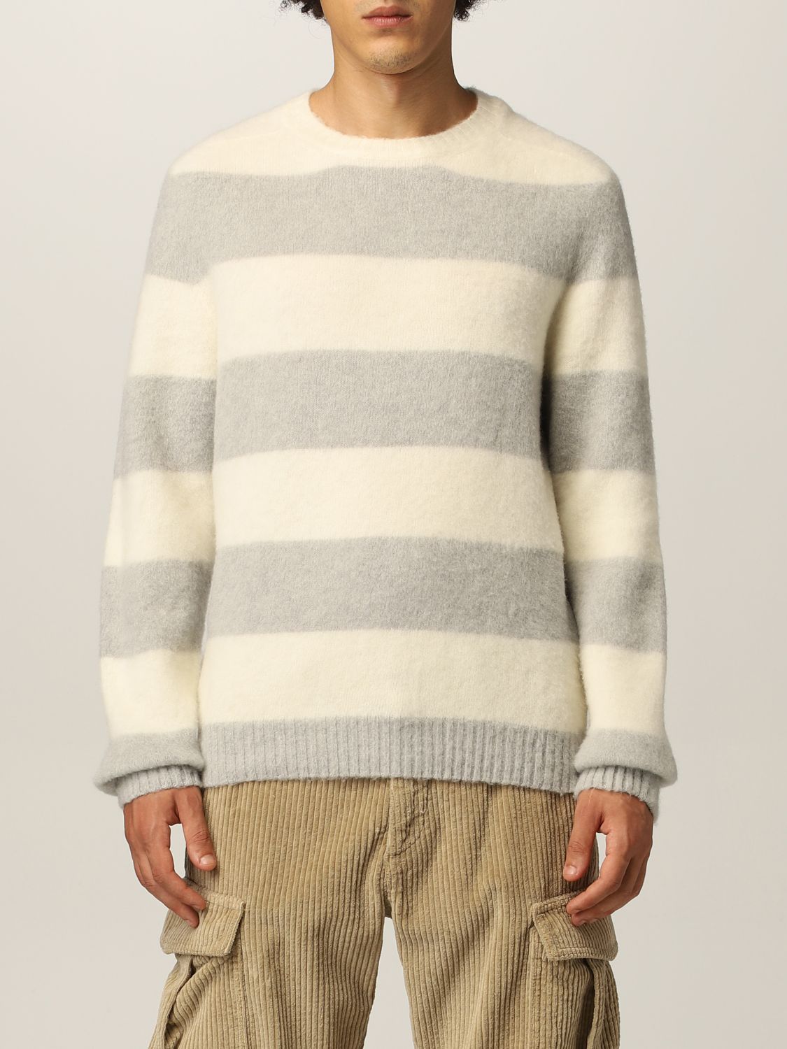 ELEVENTY: sweater in striped wool and cashmere blend - Grey | Eleventy ...