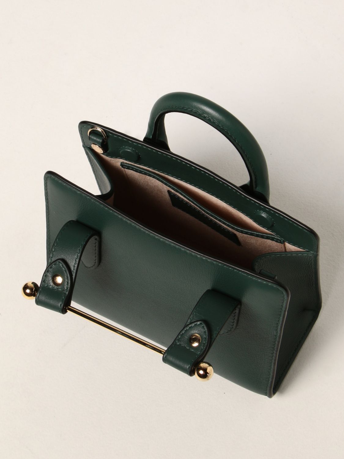 STRATHBERRY: nano tote bag in leather - Green
