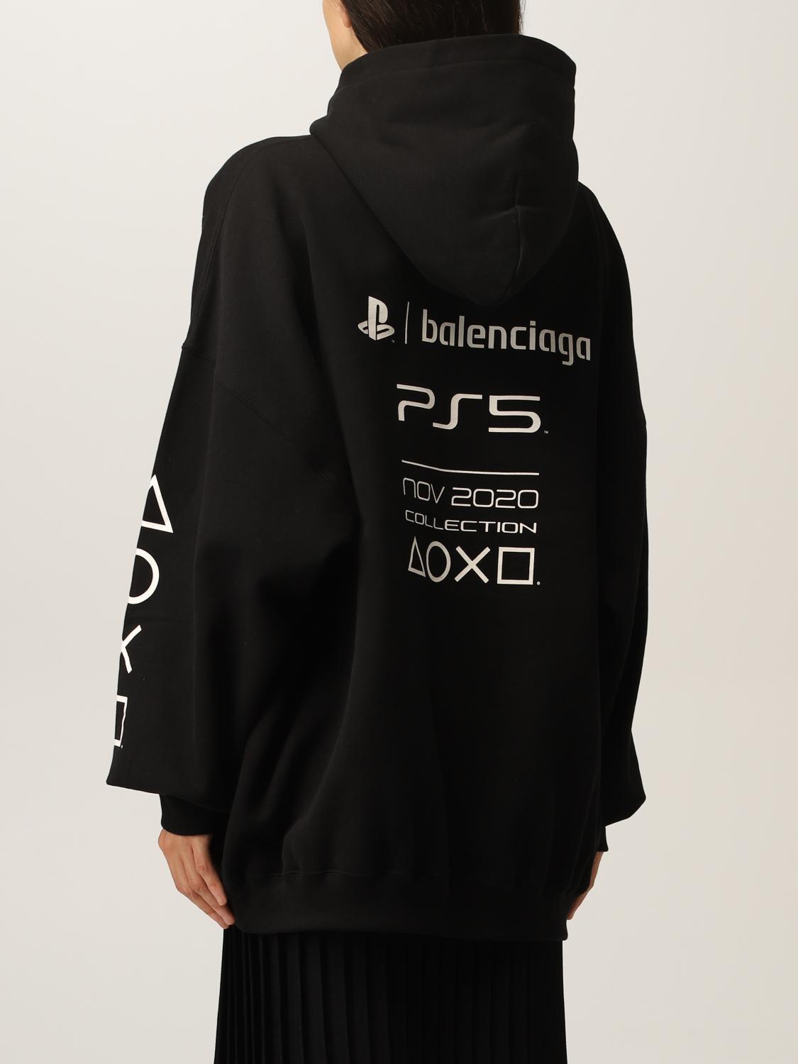 Balenciaga x PS5 Women's Cotton Hoodie Sweatshirt in Black