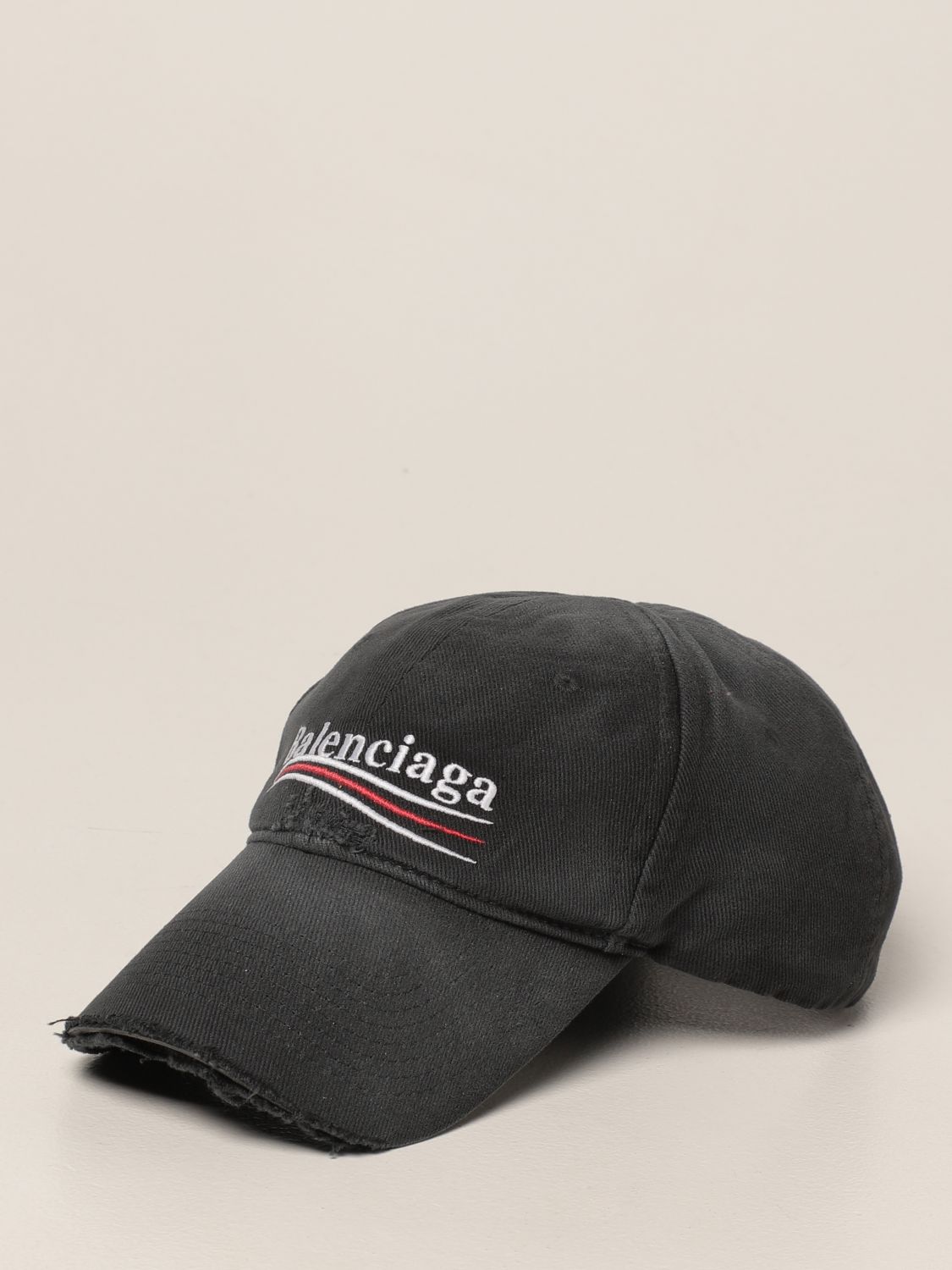 BALENCIAGA: cap with Political Destr logo - Black | hat 661884 310B2 online on