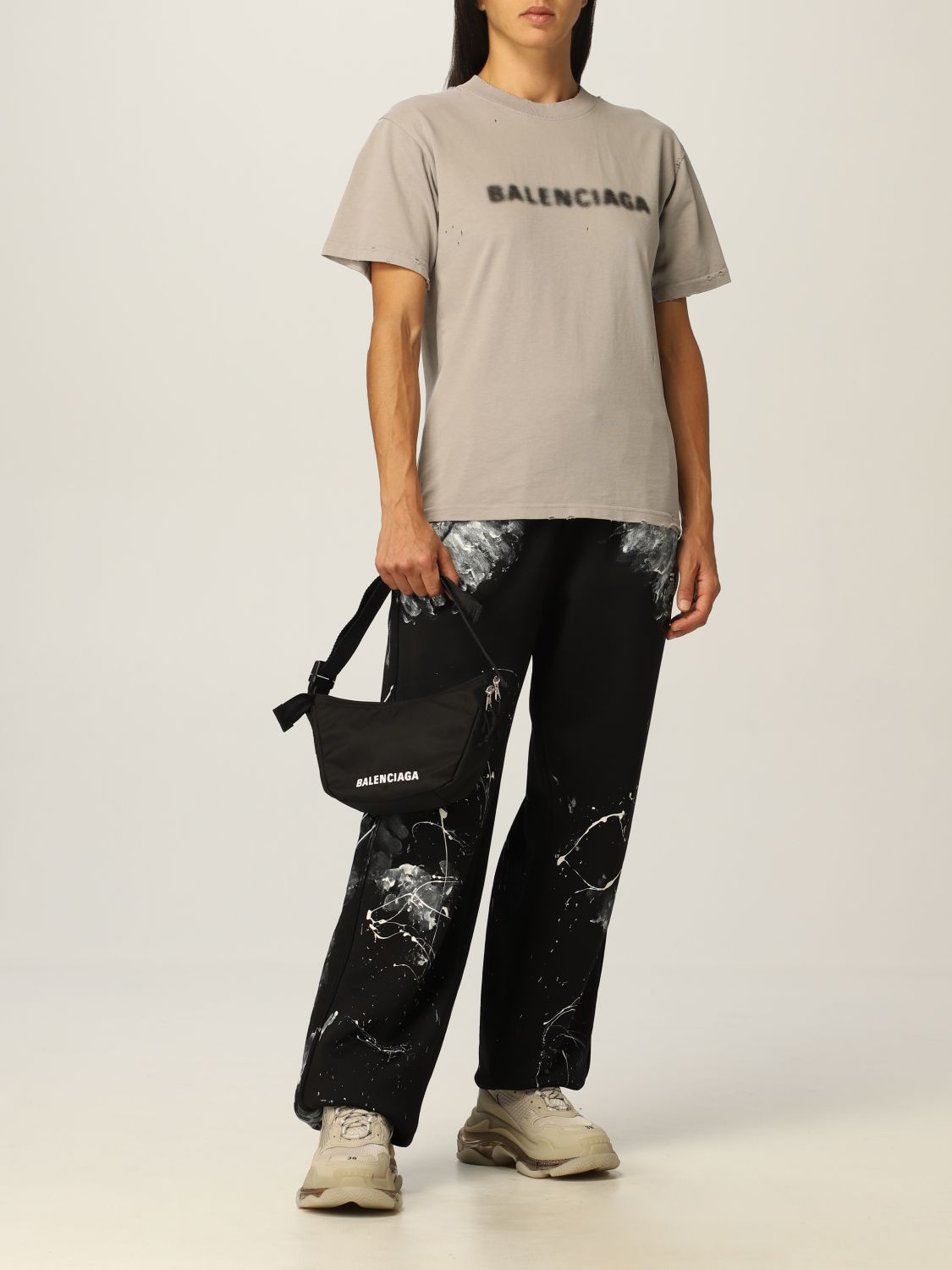Balenciaga Wheel Sling Embroidered Shell Shoulder Bag In Black
