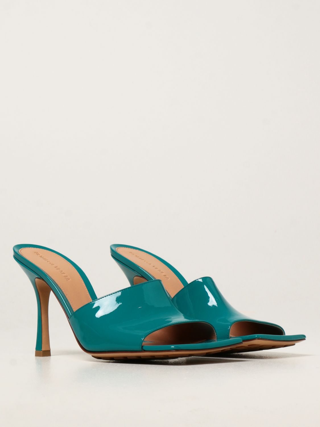 Heeled sandals Bottega Veneta: Bottega Veneta Stretch Sandal mules in patent leather gnawed blue 2