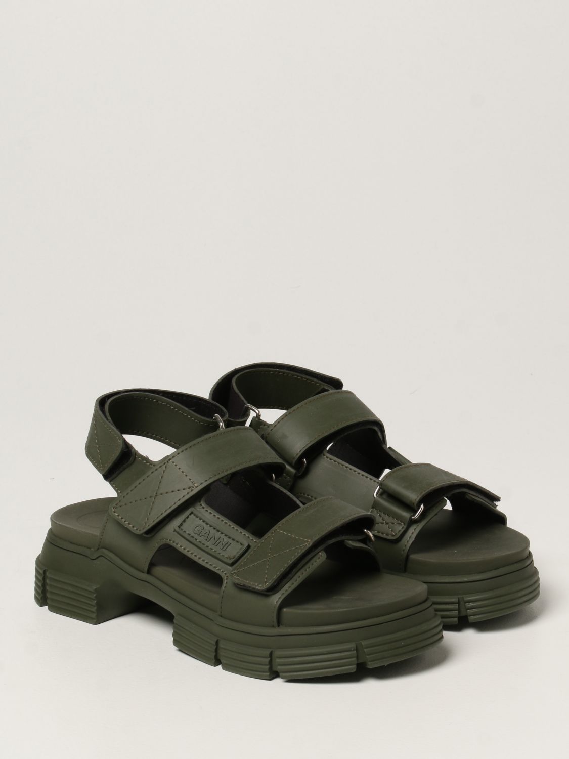 Sandales plates Ganni: Chaussures femme Ganni vert militaire 2