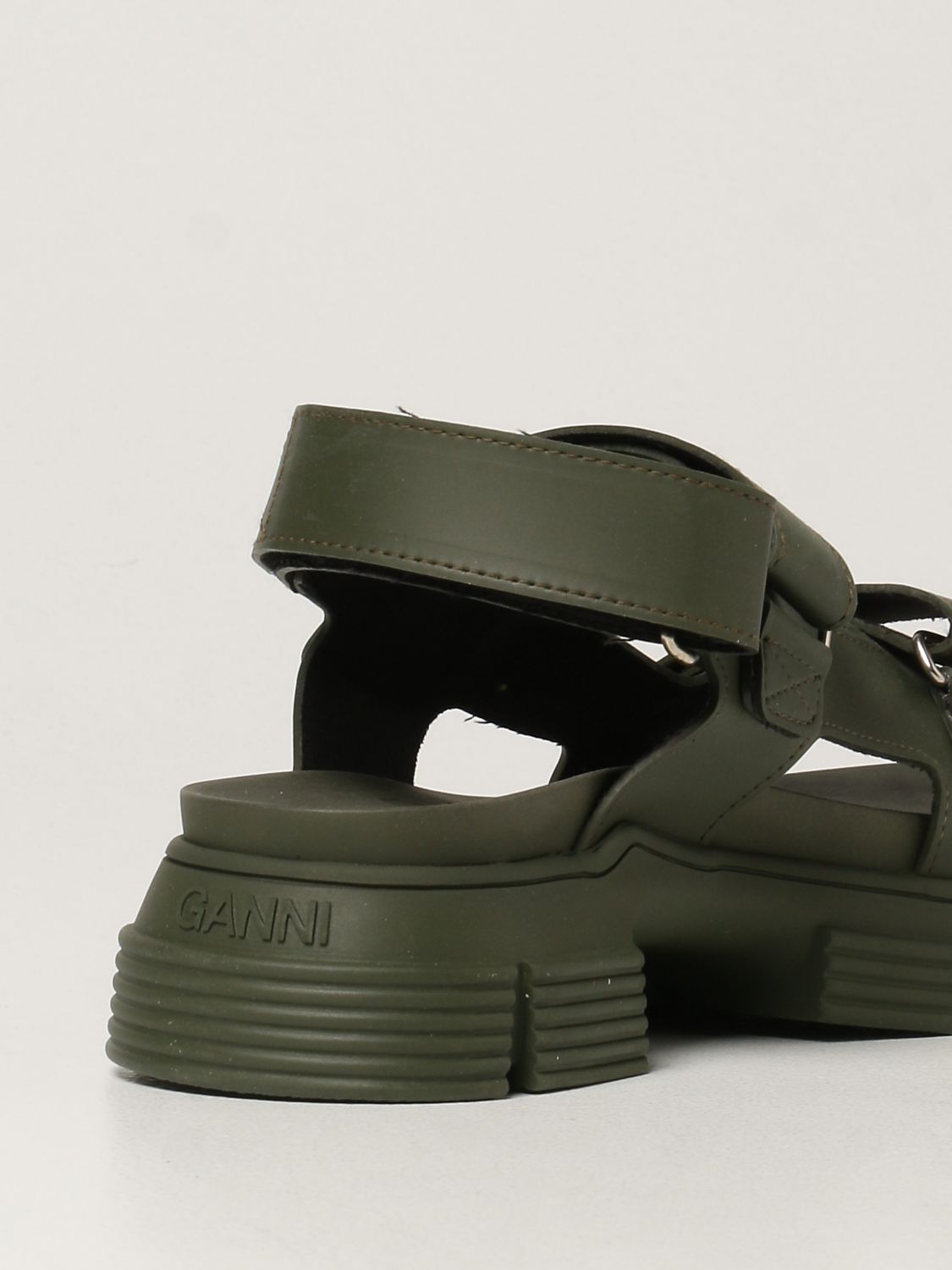Sandales plates Ganni: Chaussures femme Ganni vert militaire 3