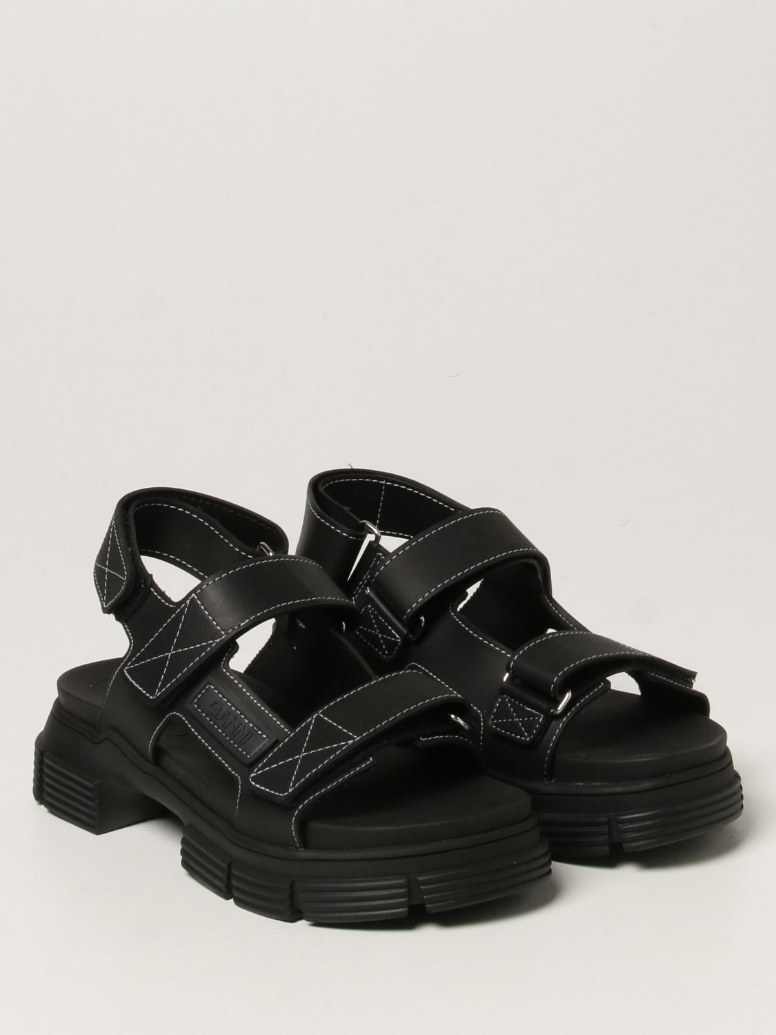 GANNI: sandals in recycled rubber - Black | Flat Sandals Ganni S1555 ...