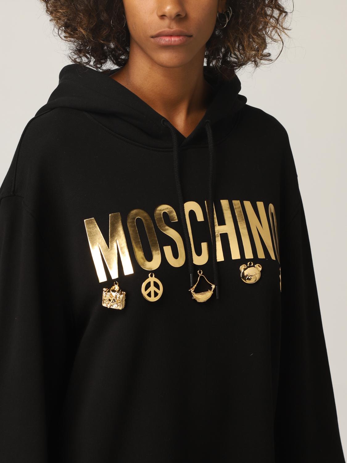 MOSCHINO COUTURE Abito a felpa in cotone con charmes Nero Abito Moschino Couture 04575427
