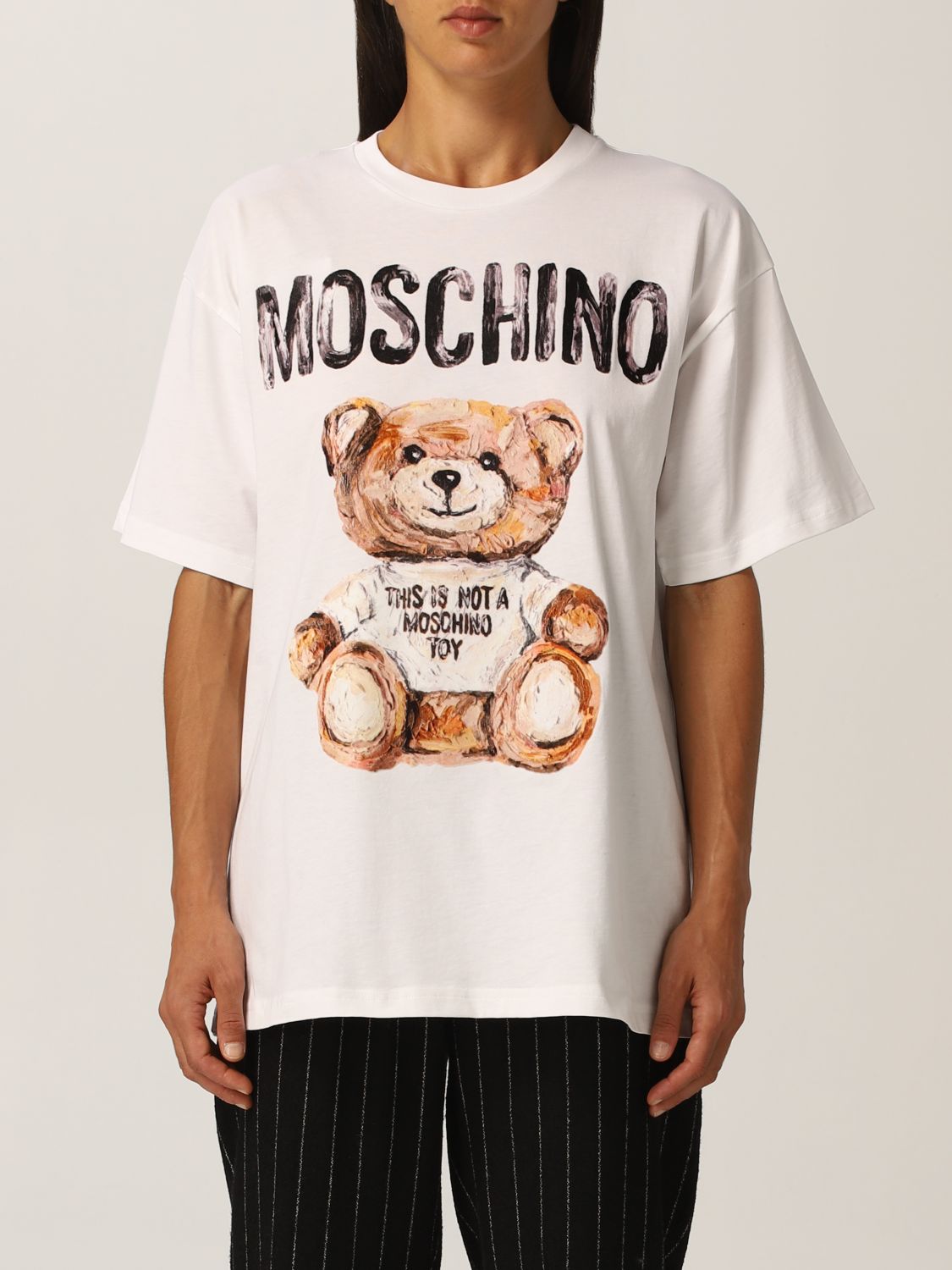 MOSCHINO COUTURE: cotton T-shirt with Teddy - White | Moschino Couture ...