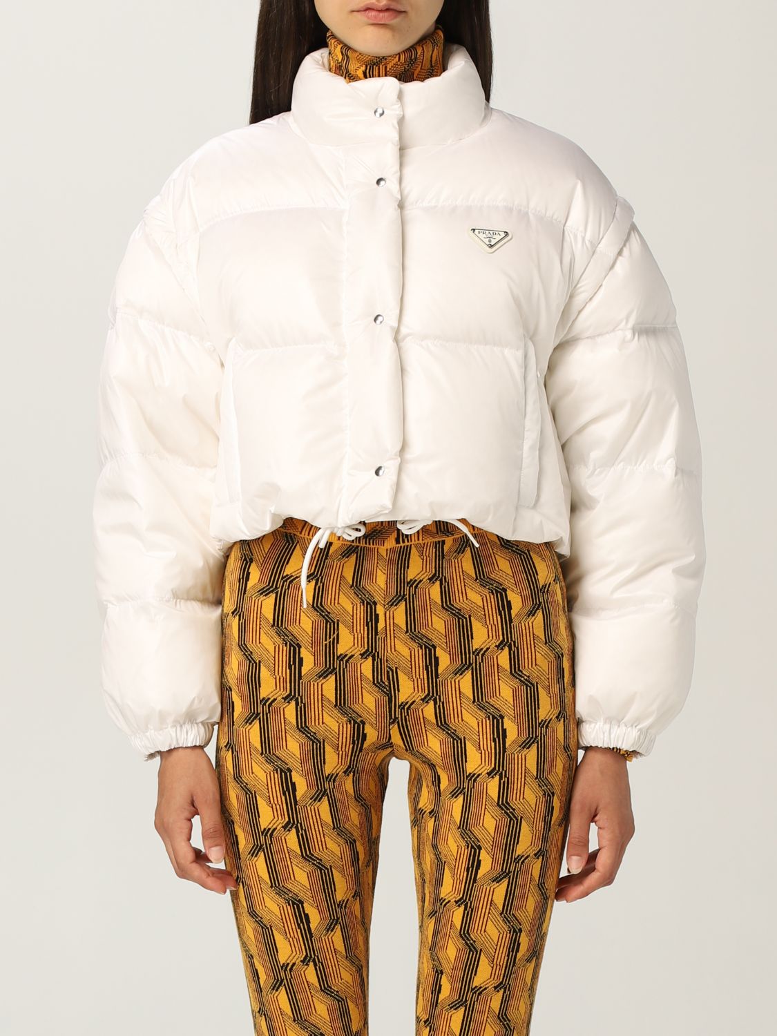 PRADA: down jacket in cropped nylon - White | Prada jacket 291805 1IE0  online on 