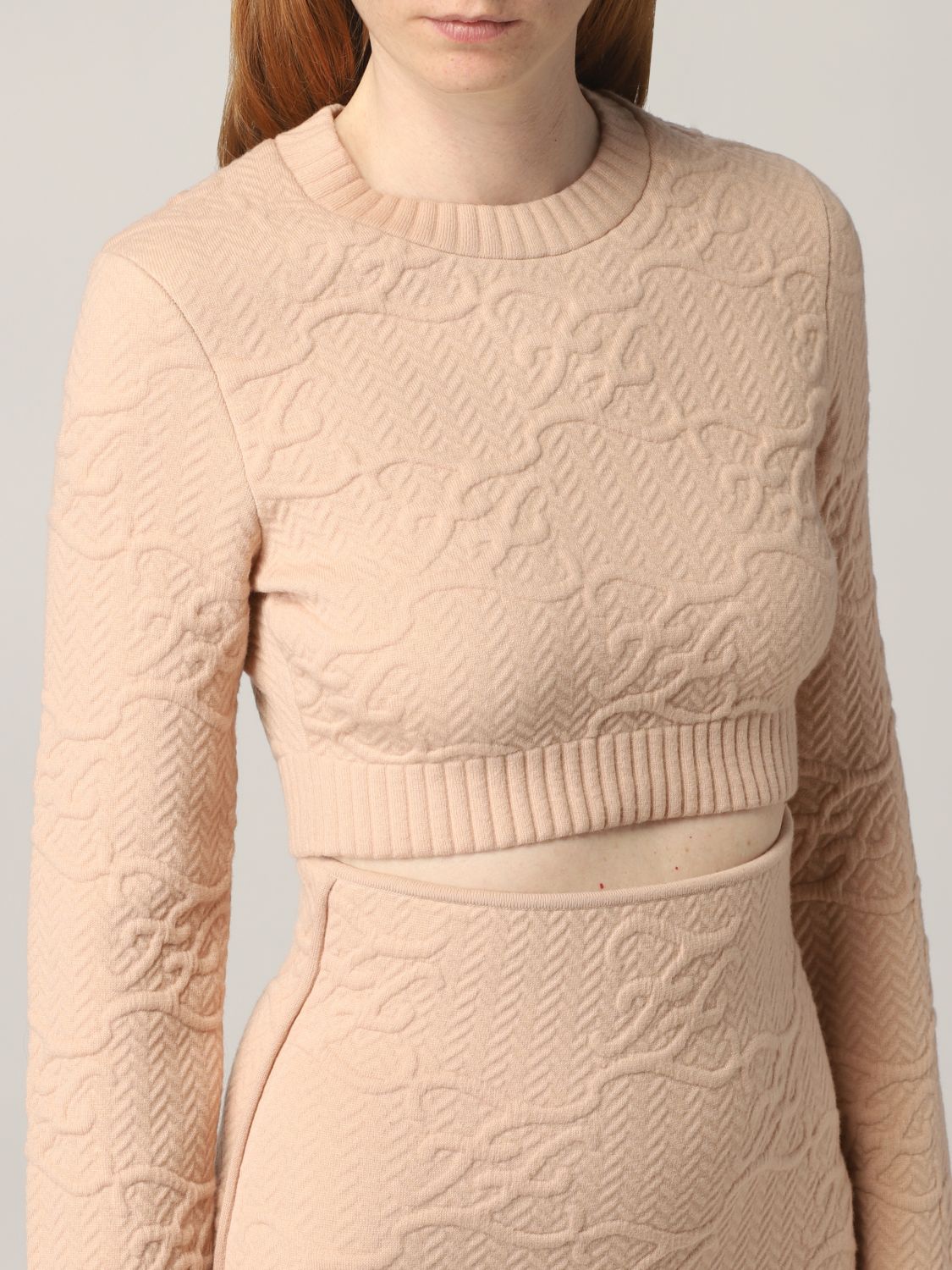 Jumper Fendi: Fendi cropped jumper in wool and cashmere pink 5