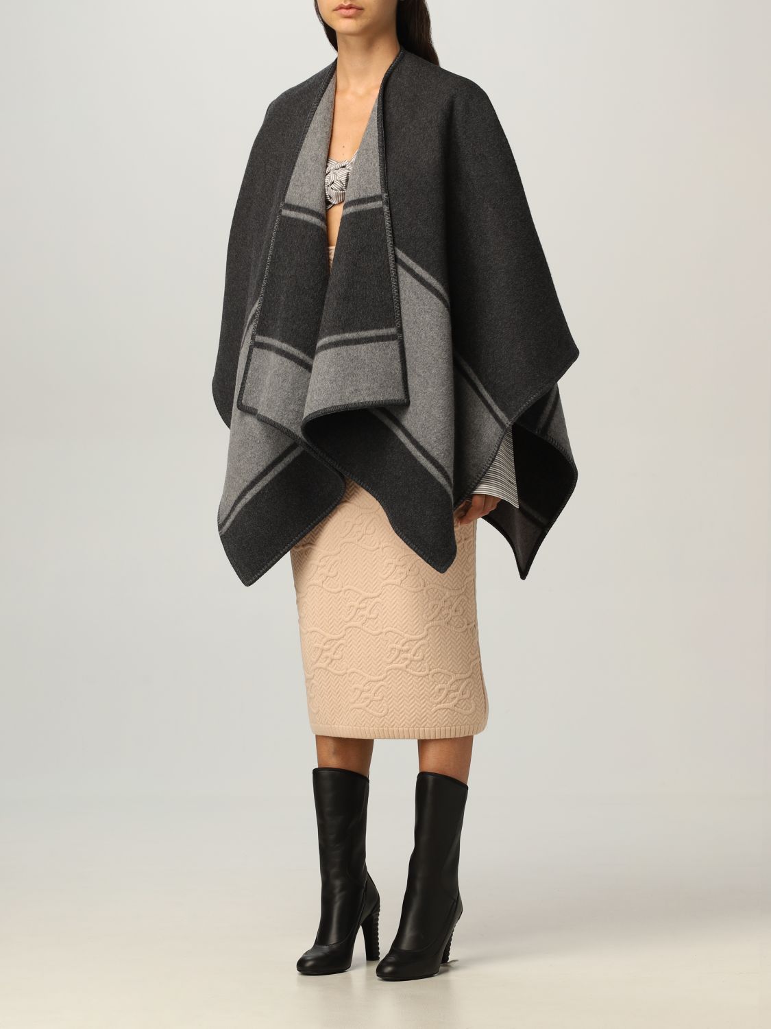Cloak Fendi: Fendi cape in wool and cashmere grey 4