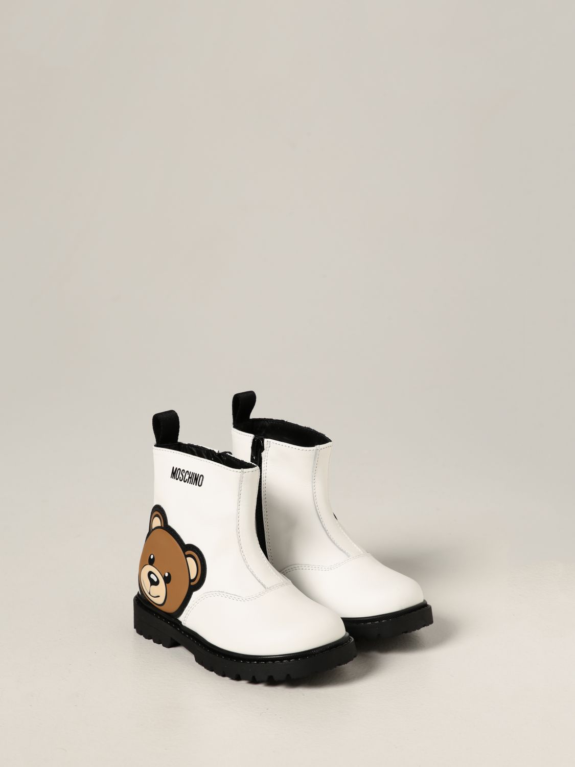 Shoes Moschino Baby: Moschino Baby combat boots in leather with Teddy white 2