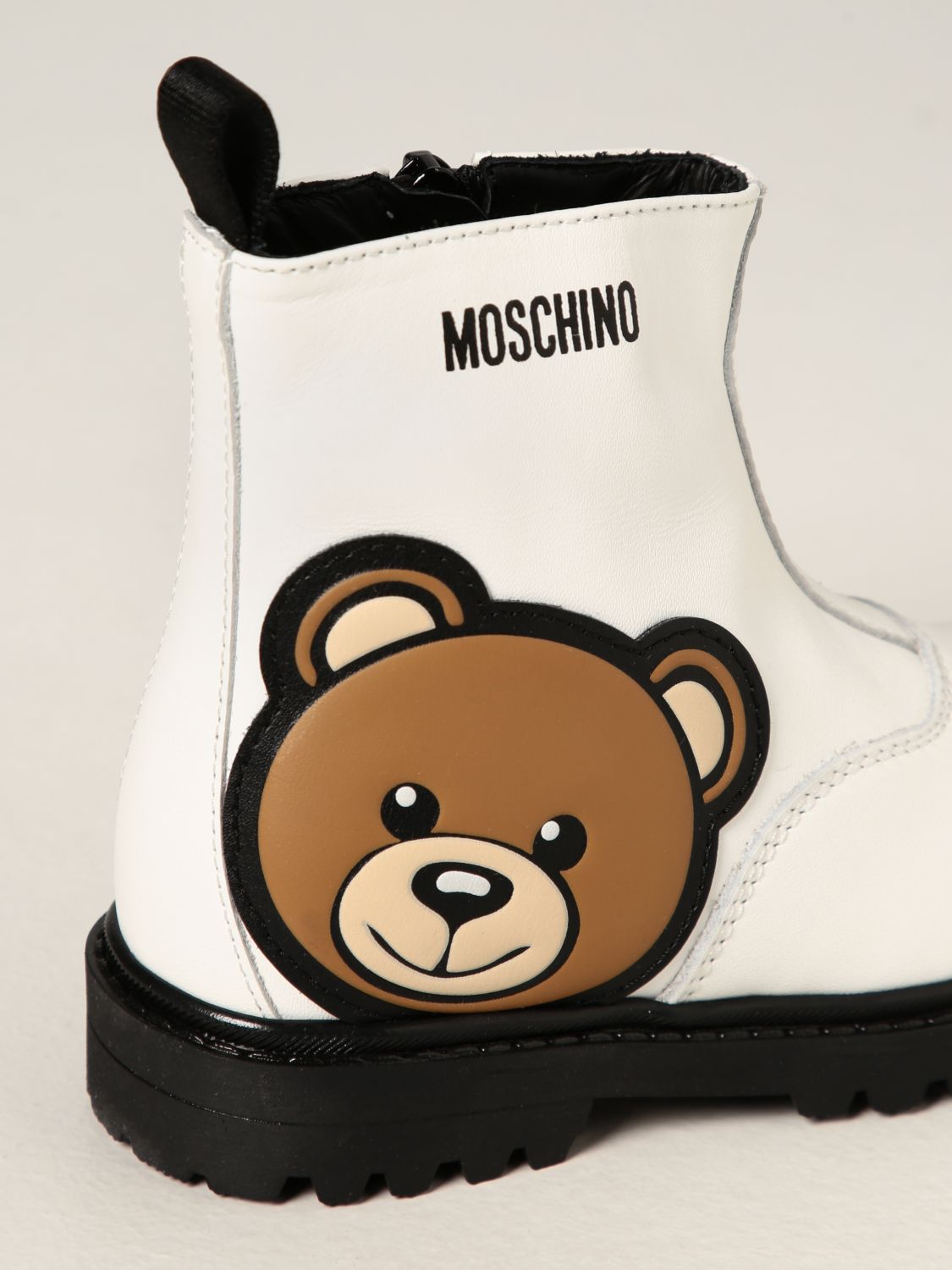 Shoes Moschino Baby: Moschino Baby combat boots in leather with Teddy white 4