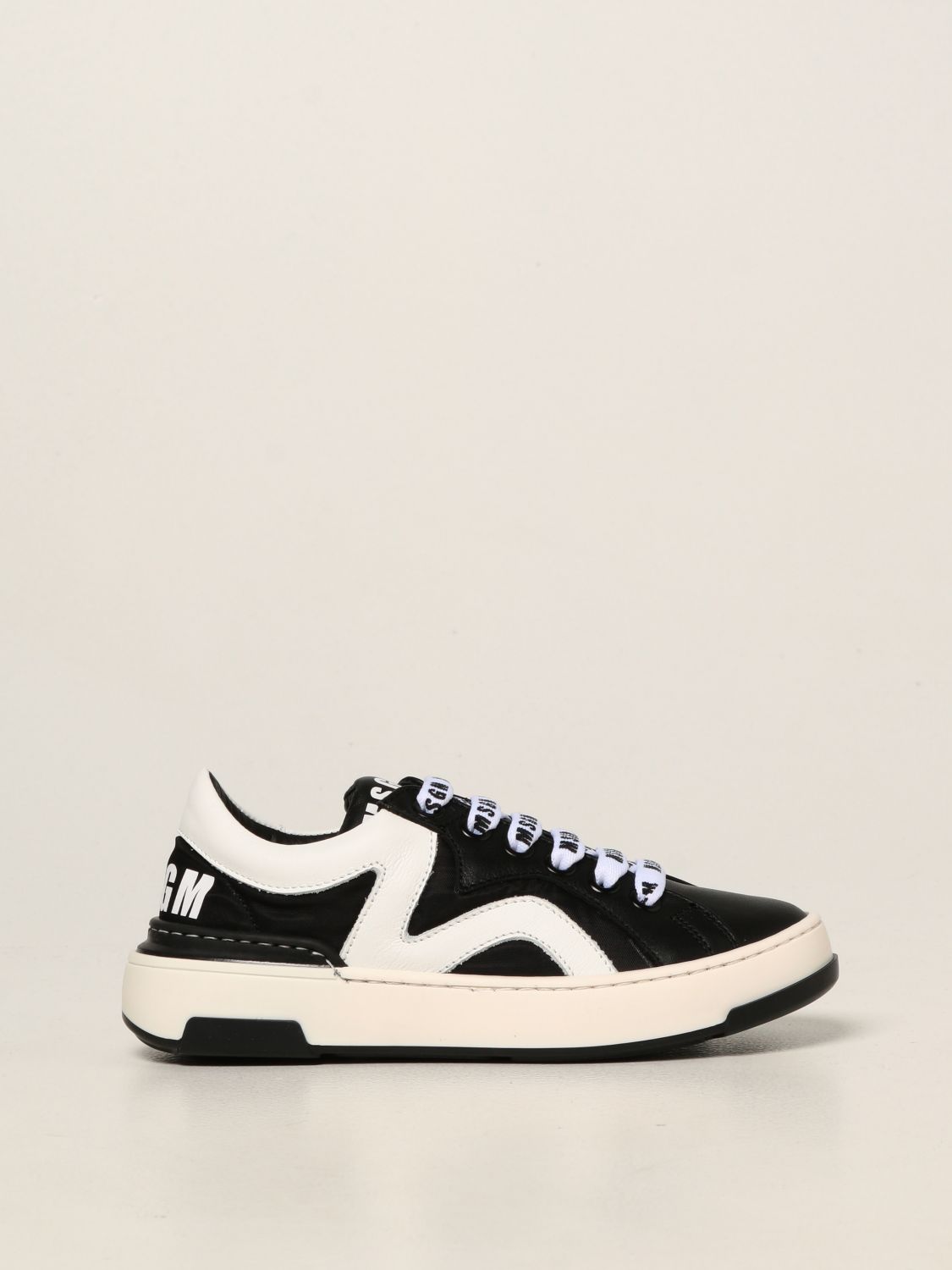 Msgm Kids' Sneakers In Leather And Fabric In Black | ModeSens
