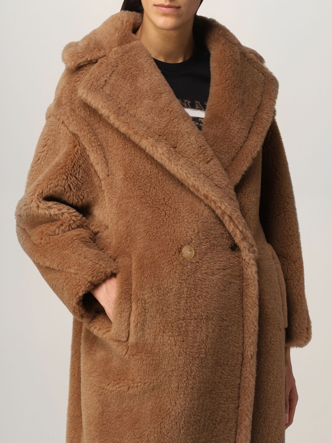 MAX MARA: Double-breasted Teddy coat - Camel | Coat Max Mara ...