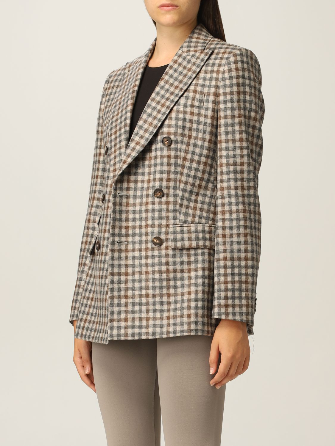 Max Mara Outlet: Arabba double-breasted jacket in virgin wool - Grey ...