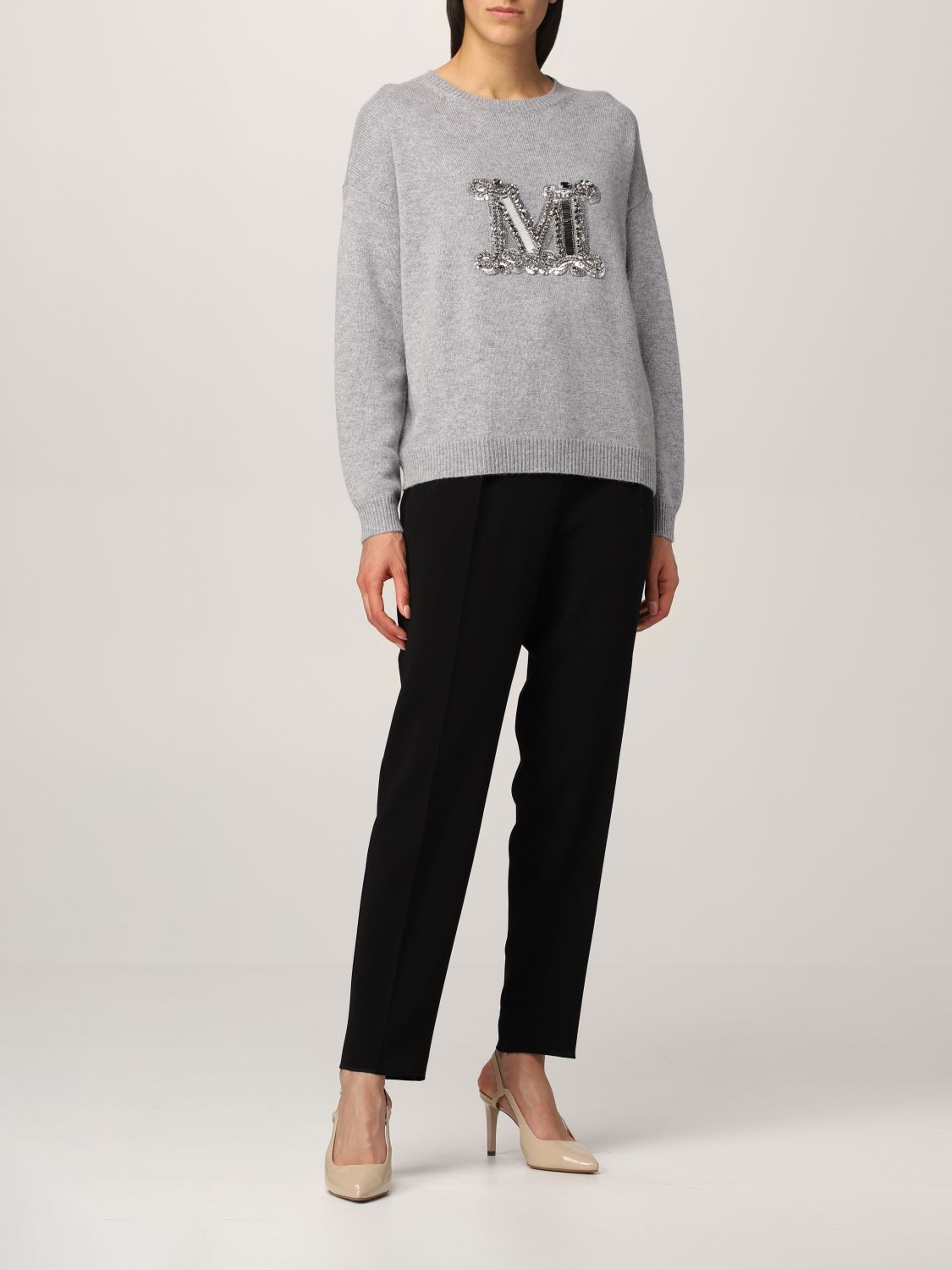 MAX MARA: sweater with cashmere logo | Sweater Max Mara Women Grey ...