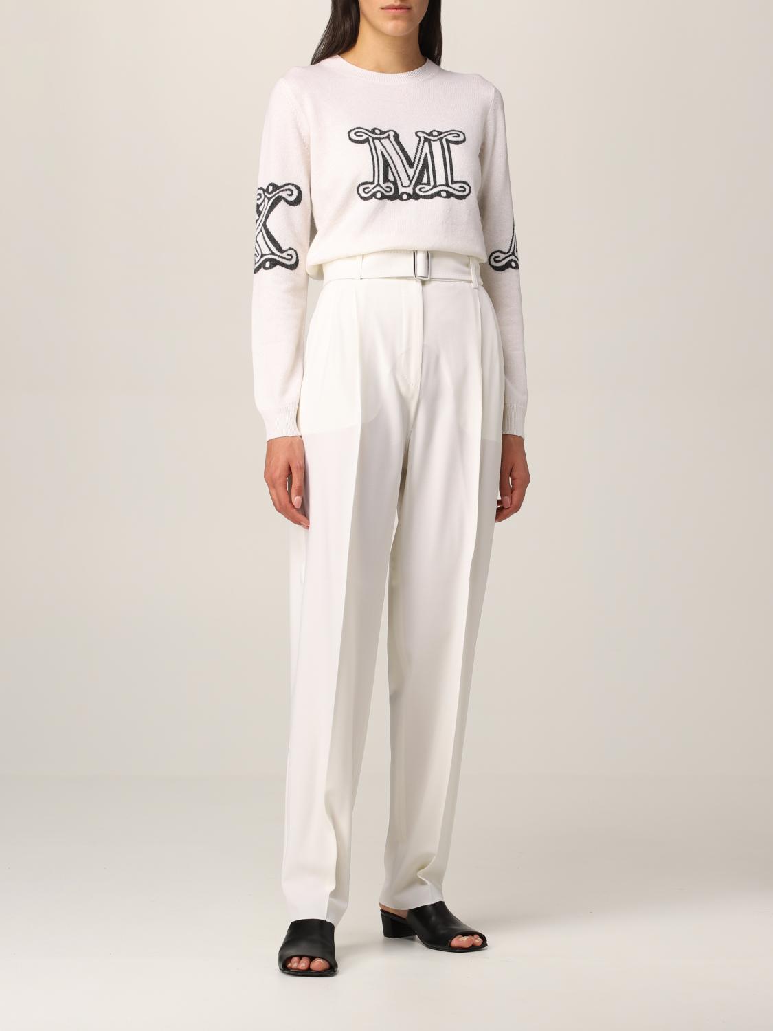 Max Mara Outlet: Pantalone crêpe di lana - Bianco | Pantalone Max Mara  11360219600 GIGLIO.COM