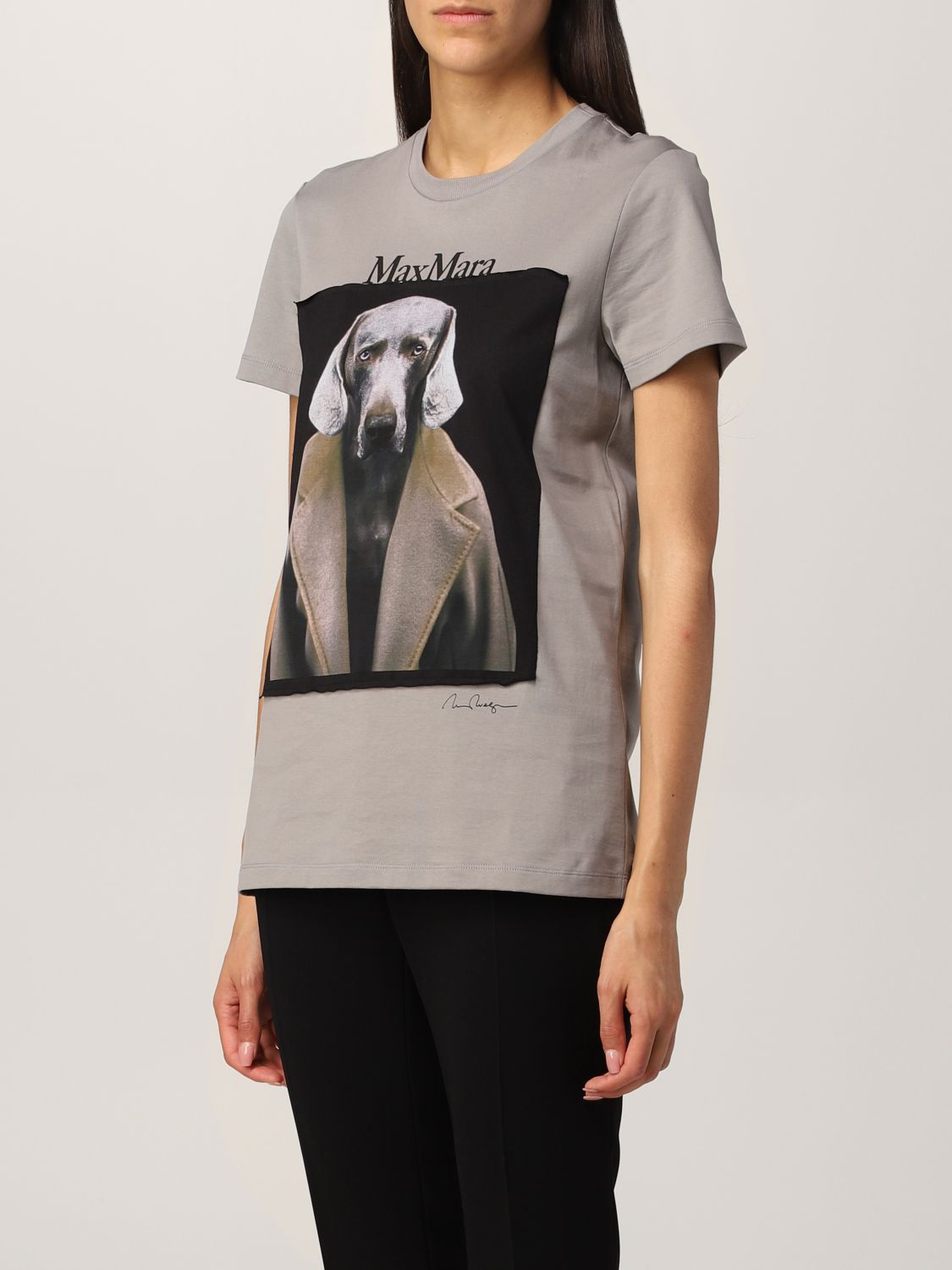 MAX MARA: Dogstar t-shirt in cotton - Pearl | T-Shirt Max Mara ...