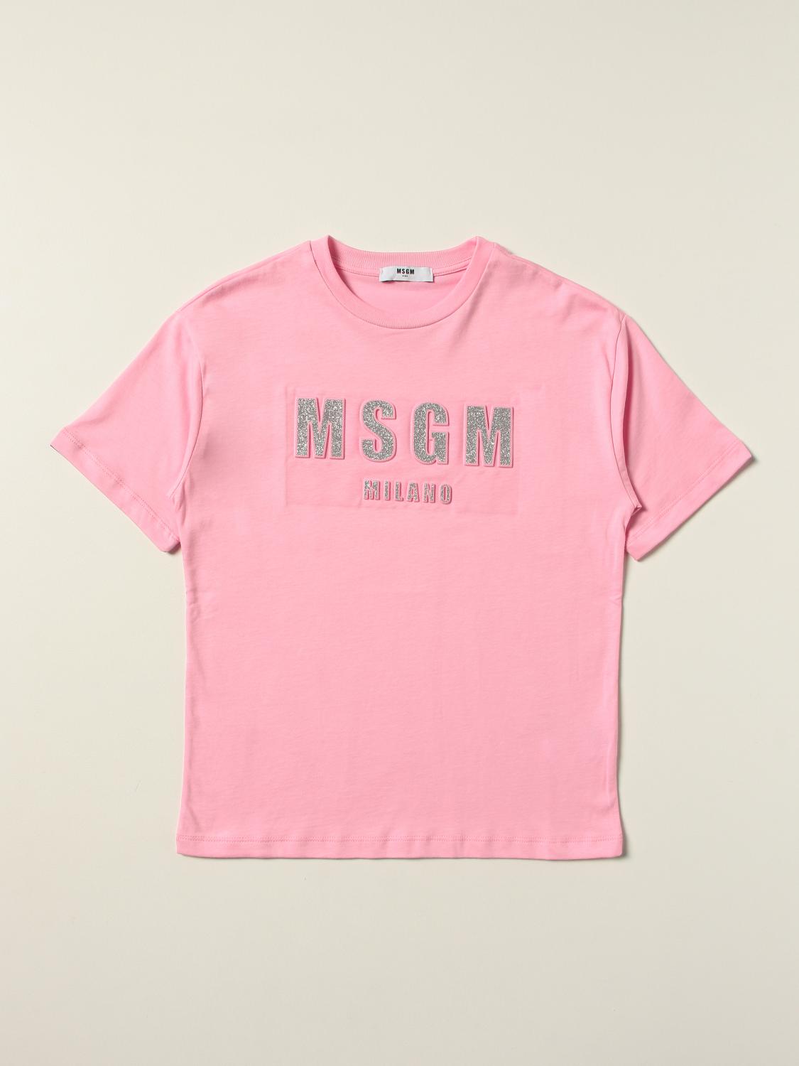 Msgm Kids Outlet: T-shirt in cotone con logo - Rosa | T-Shirt Msgm Kids  MS027706 GIGLIO.COM