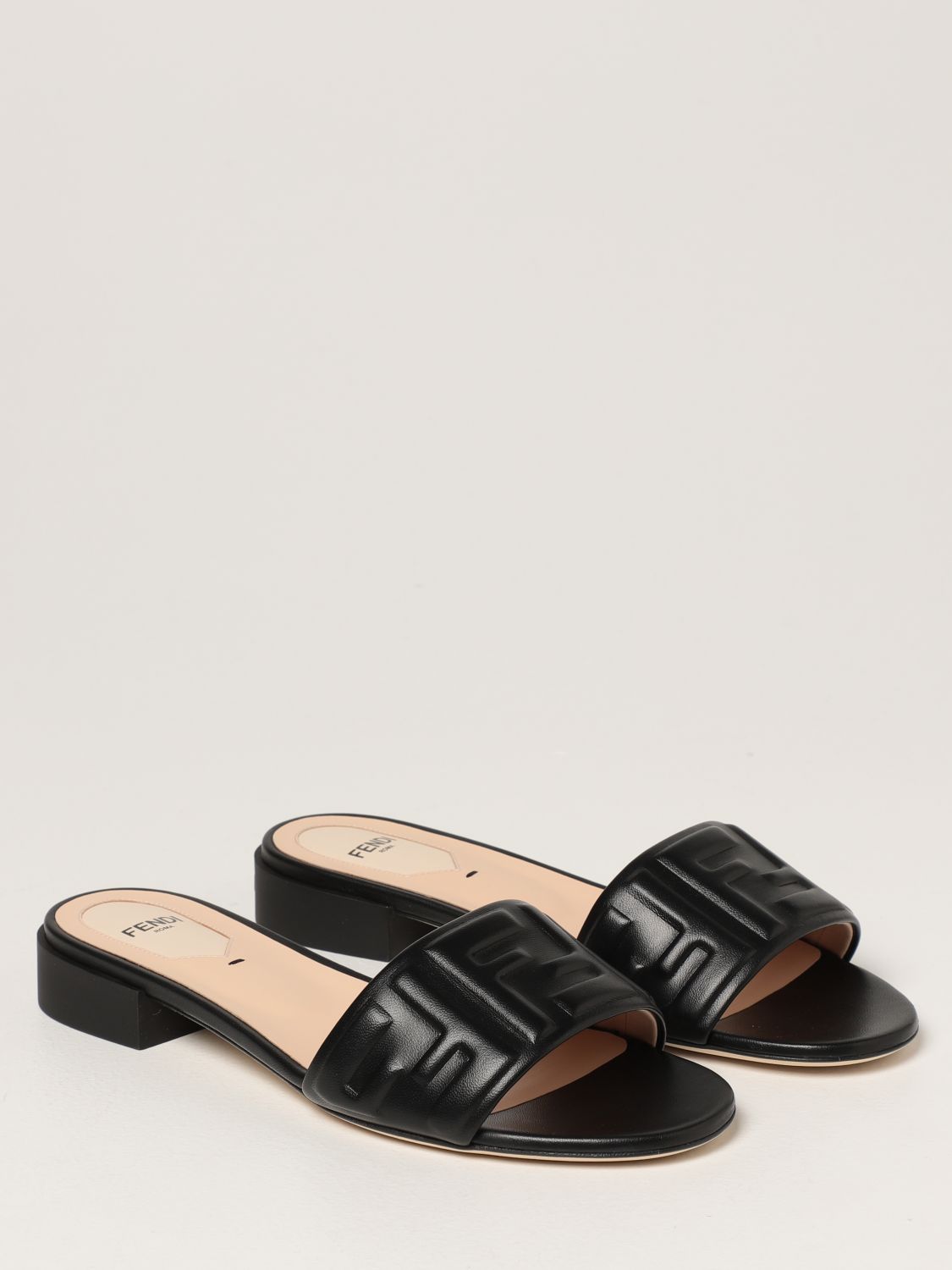 FENDI: flat sandals in leather with FF logo | Flat Sandals Fendi Women