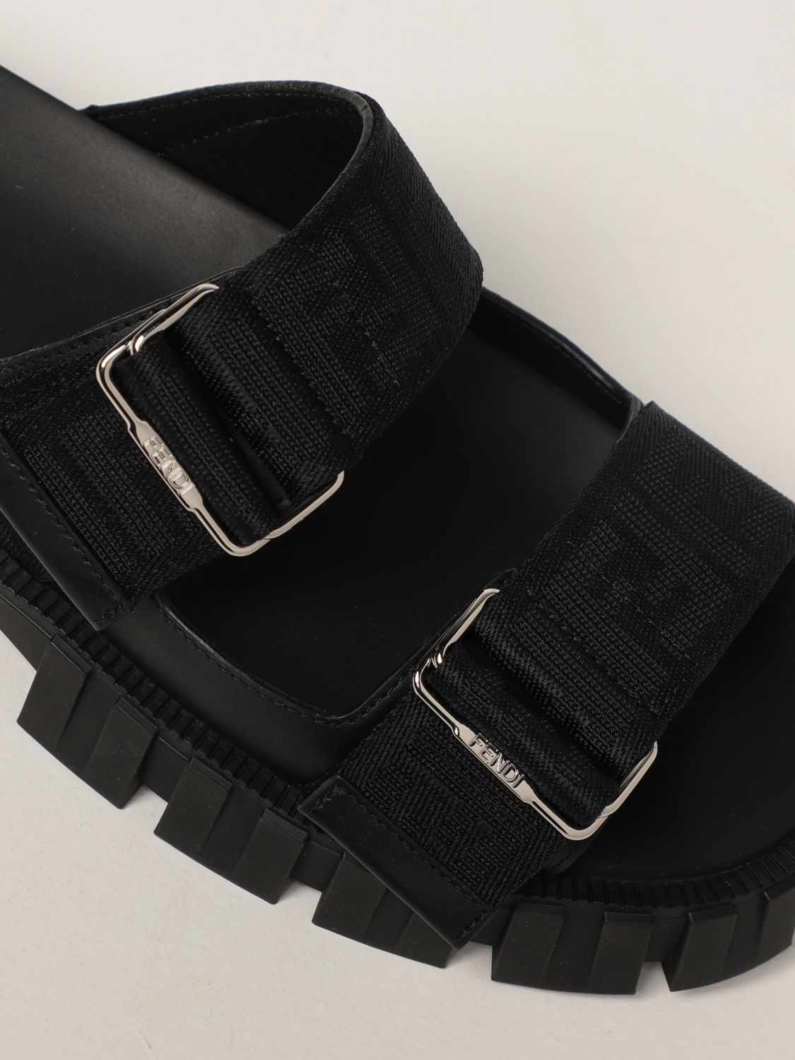 FENDI: sandals in ribbon and leather | Sandals Fendi Men Black