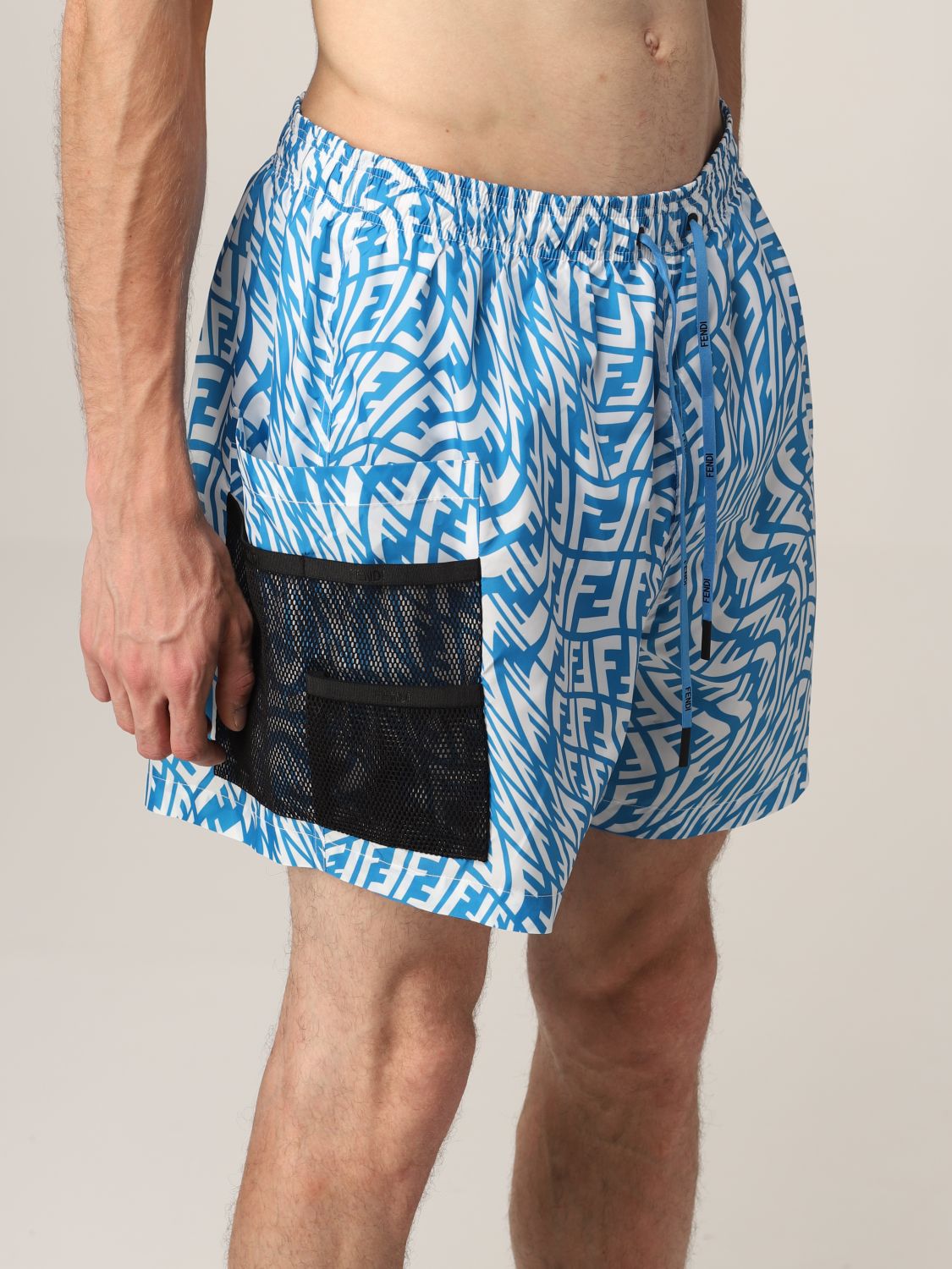 FENDI Badeshorts in grau/ blau