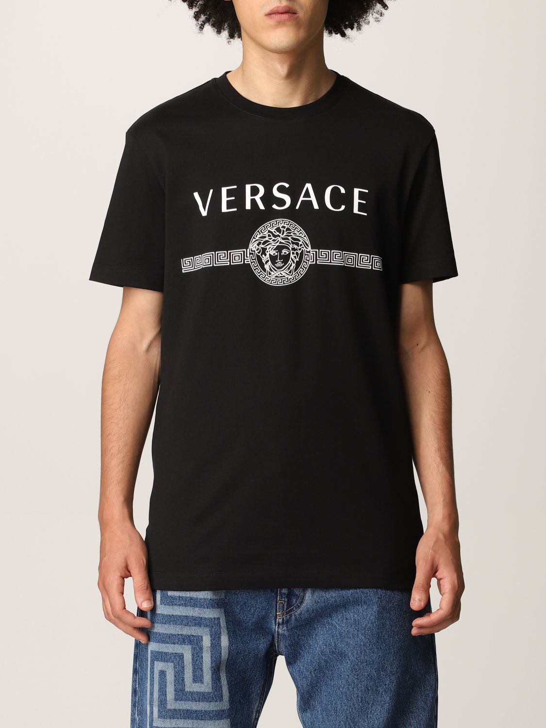 VERSACE: cotton T-shirt with Medusa - Black | Versace t-shirt A87573 ...