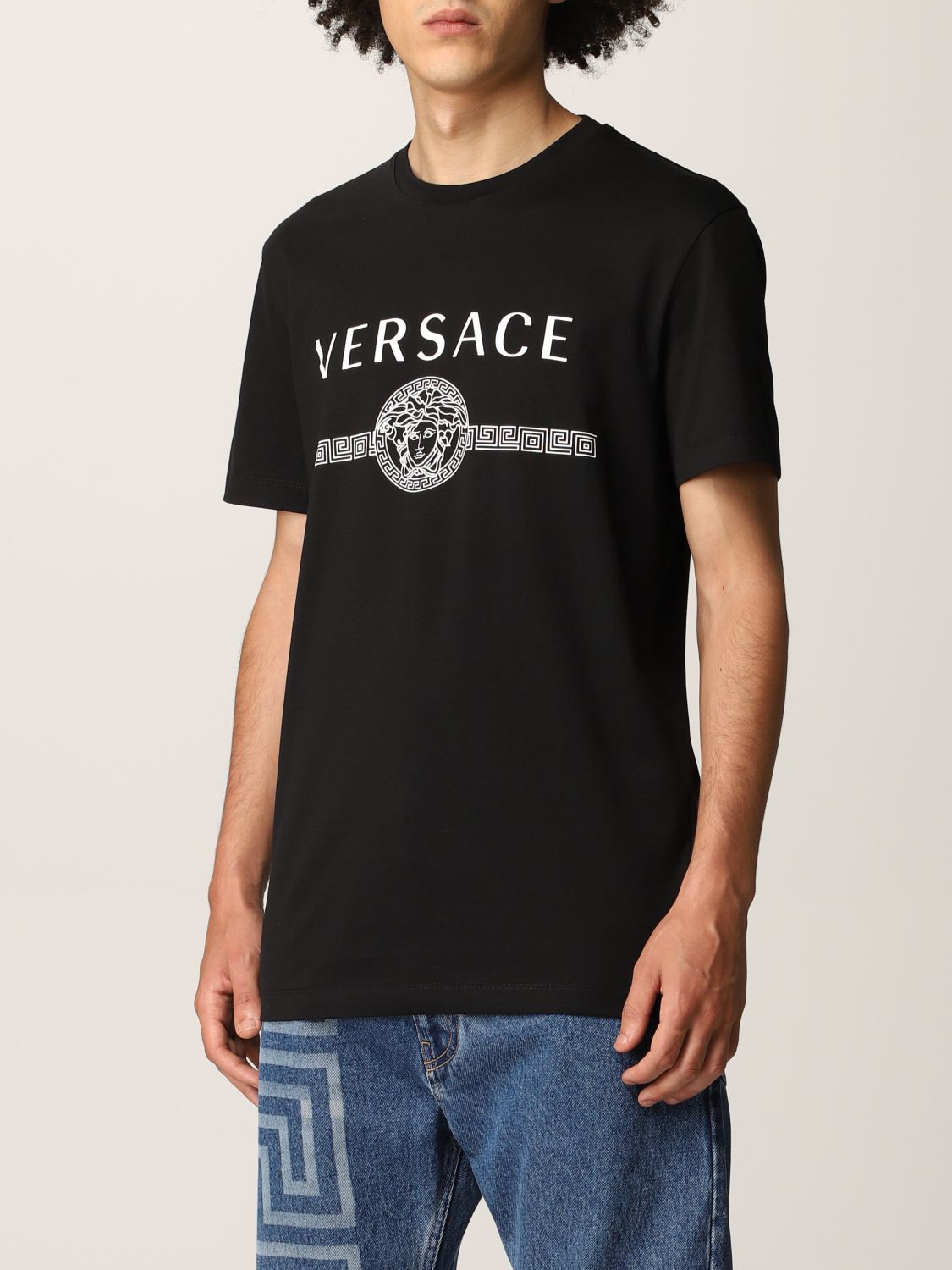 VERSACE: cotton T-shirt with Medusa - Black | T-Shirt Versace A87573 ...