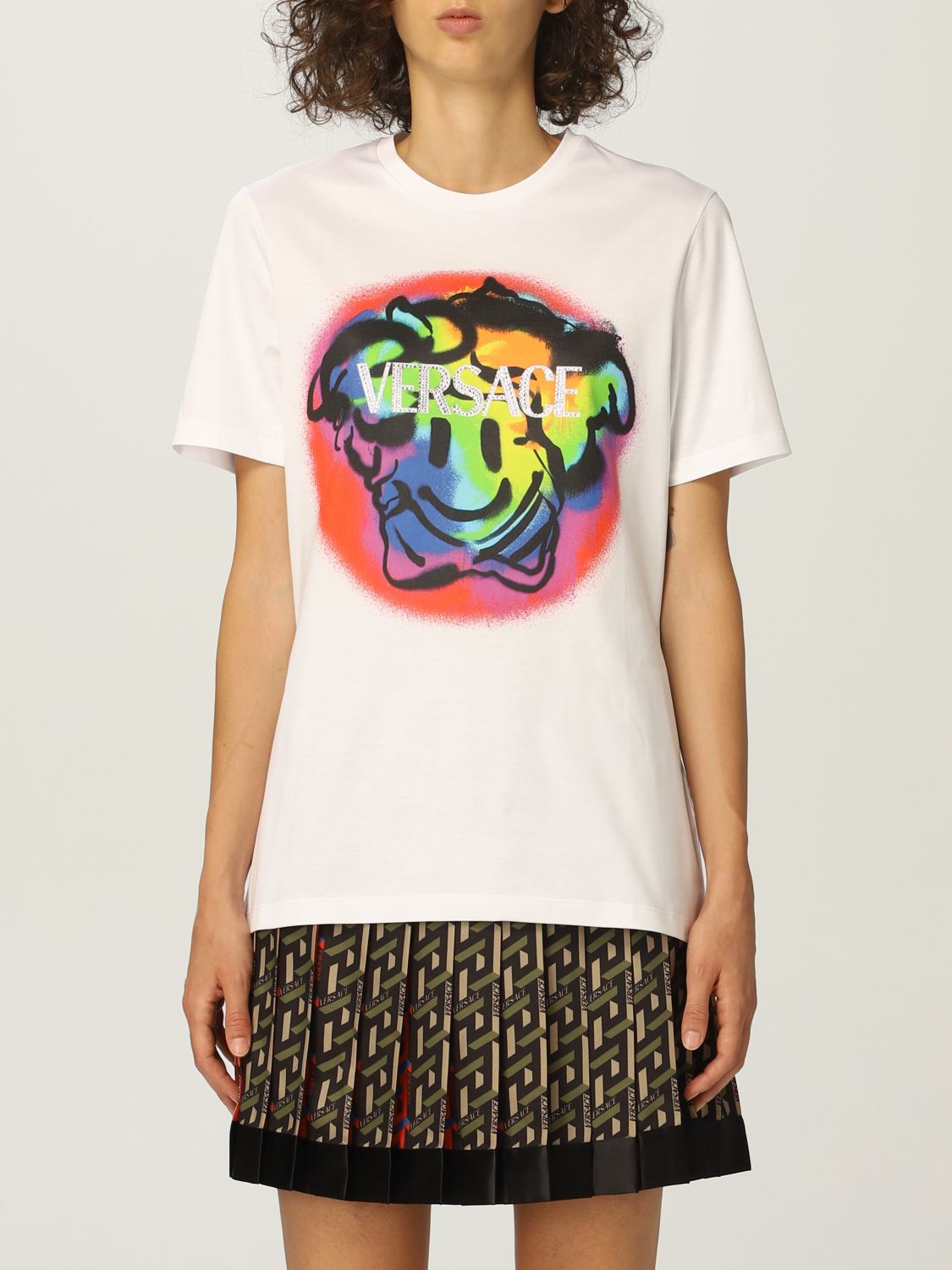 T-Shirt Versace: Versace cotton T-shirt featuring Medusa Smiley and logo white 1