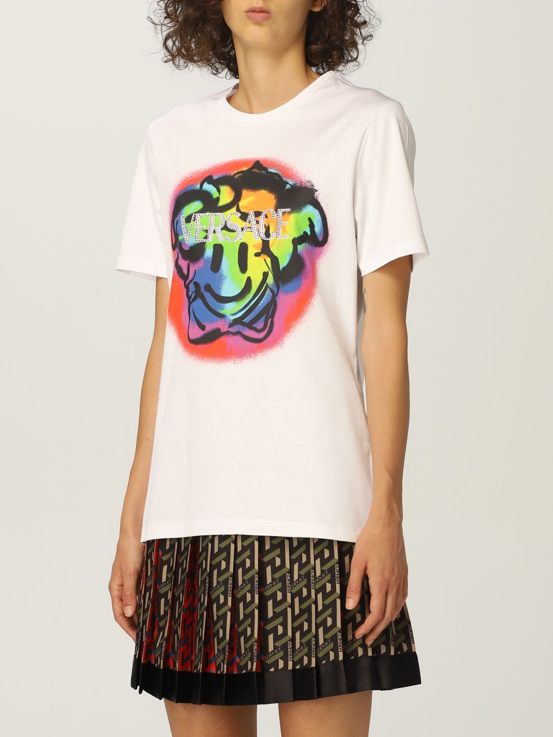T-Shirt Versace: Versace cotton T-shirt featuring Medusa Smiley and logo white 4