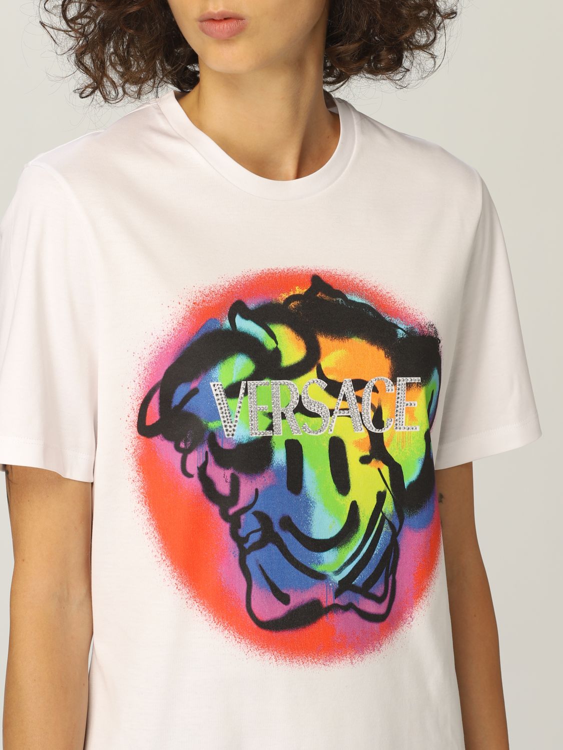 T-Shirt Versace: Versace cotton T-shirt featuring Medusa Smiley and logo white 5