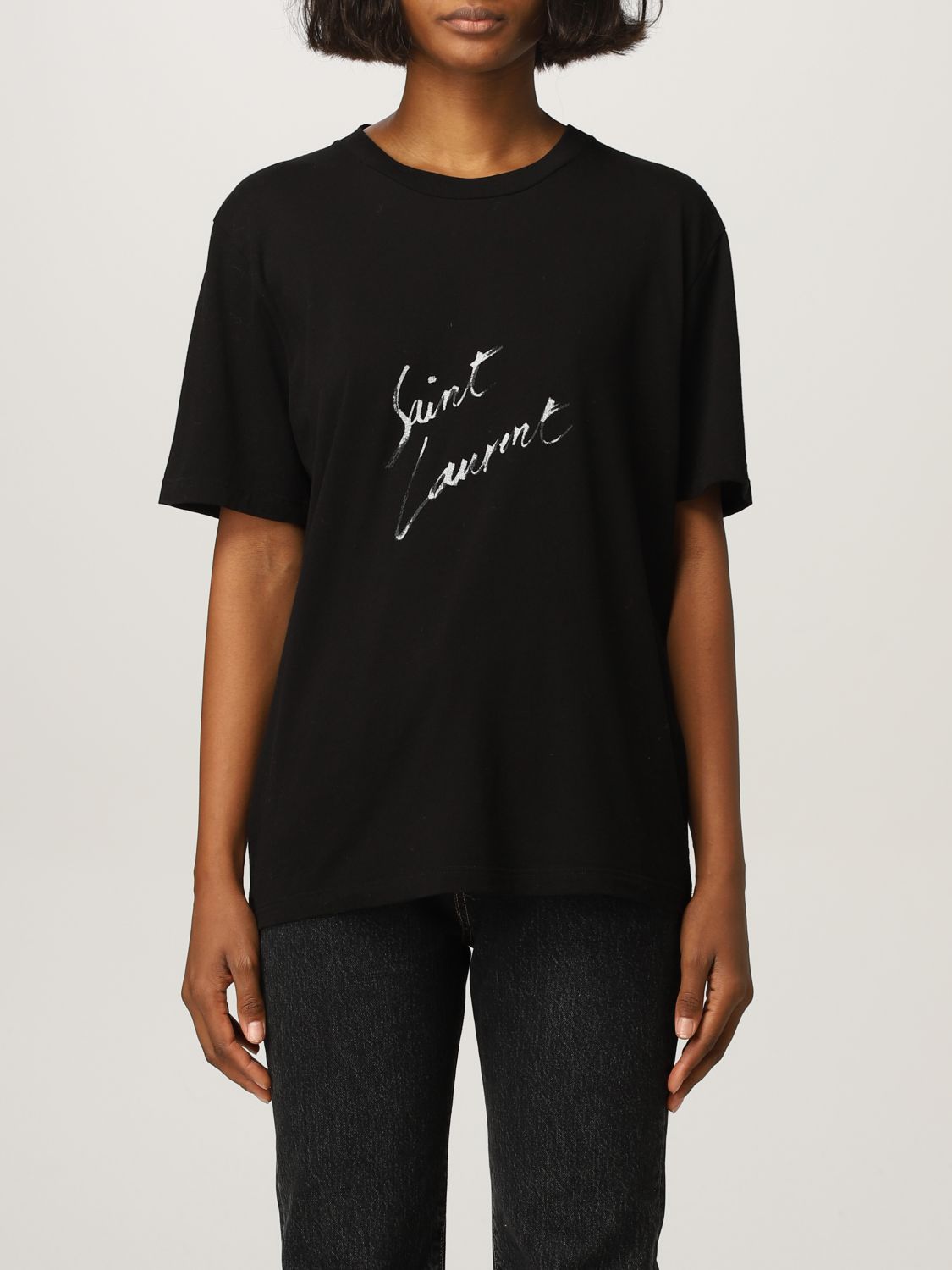 SAINT LAURENT: t-shirt for woman - Black Saint Laurent t-shirt 480335 YB2IS online on GIGLIO.COM