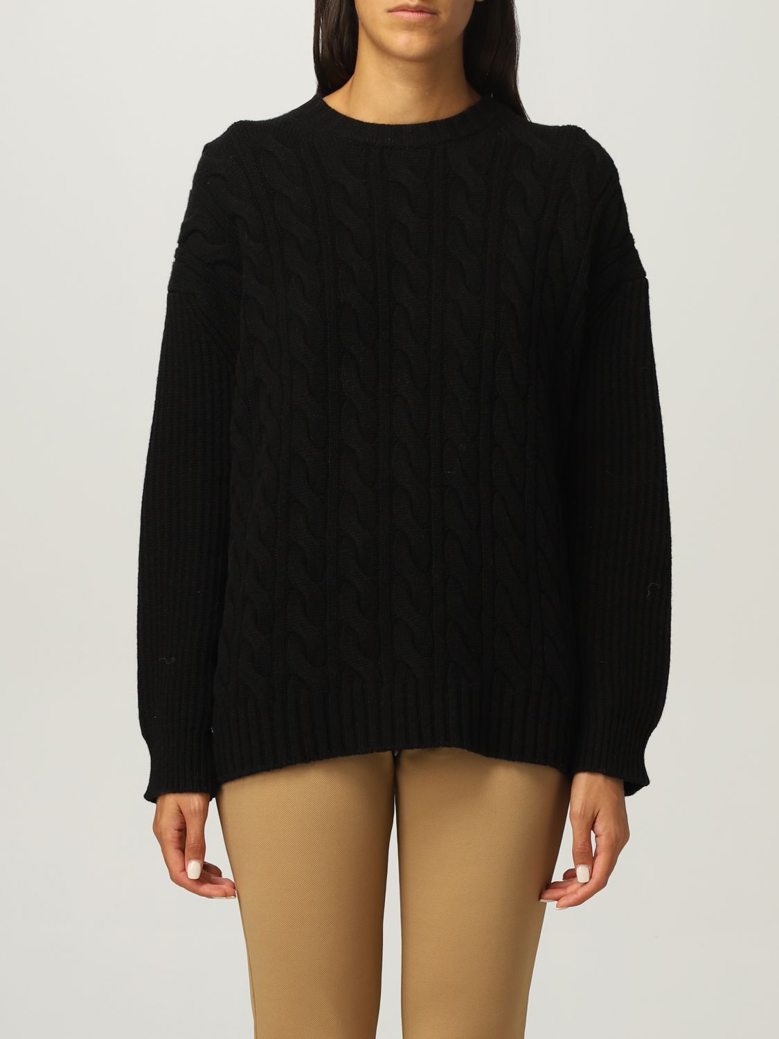 MAX MARA: cable sweater in cashmere and wool - Black | Sweater Max Mara ...