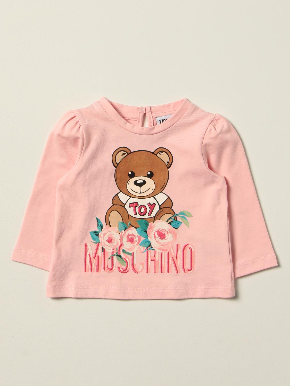MOSCHINO BABY cotton tshirt with teddy flower Pink Moschino Baby