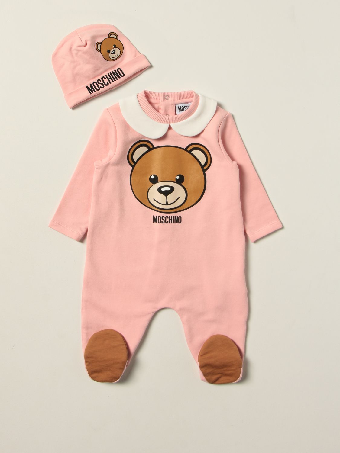 Pack Moschino Baby: Moschino Baby footed romper + hat set pink 1